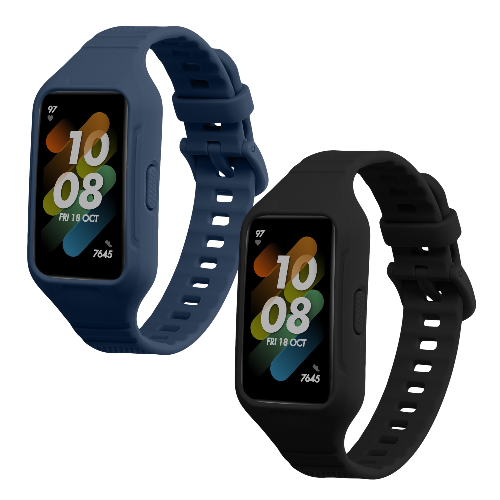 Řemínky pro Huawei Band 7 / Band 6 / Honor Band 6 kwmobile silikonové - černá / tmavě modrá