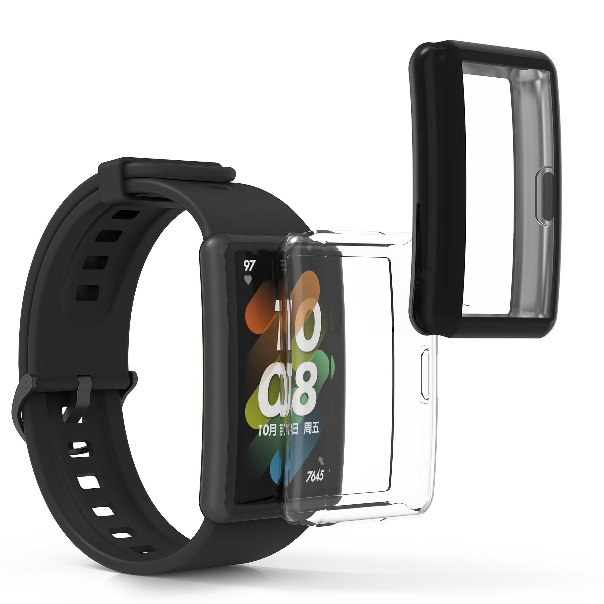 Ochranný rámeček se sklem na fitness náramek HONOR Band 7 / Band 6 / Huawei Band 7 / Band 6 Case 2 ks černo-transparentní
