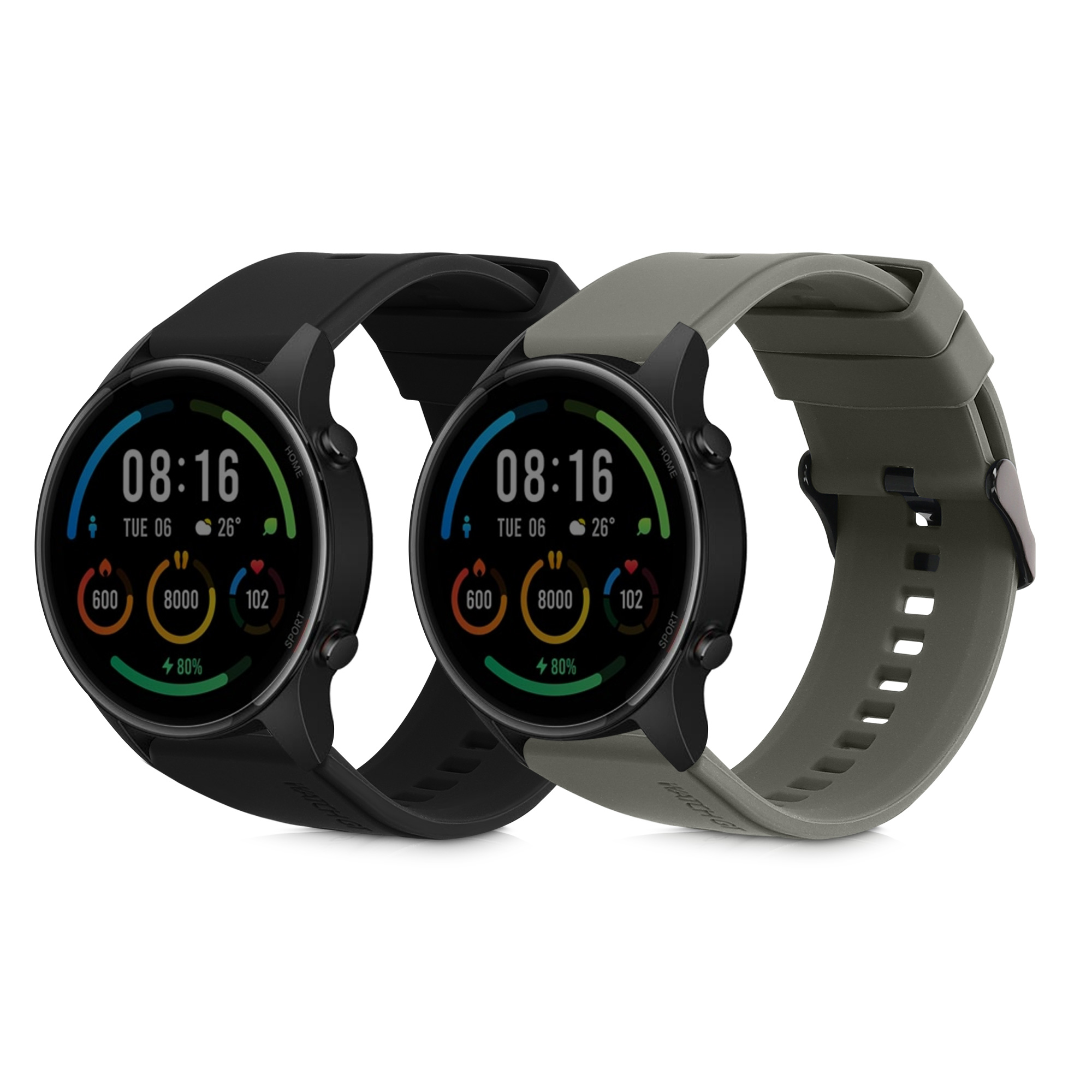 Řemínek na hodinky kwmobile silikonový pro Xiaomi Watch S4/S4 Sport/S3/S2/Watch S1 Active/Redmi Watch 5 Active, černá / šedá, 2 ks
