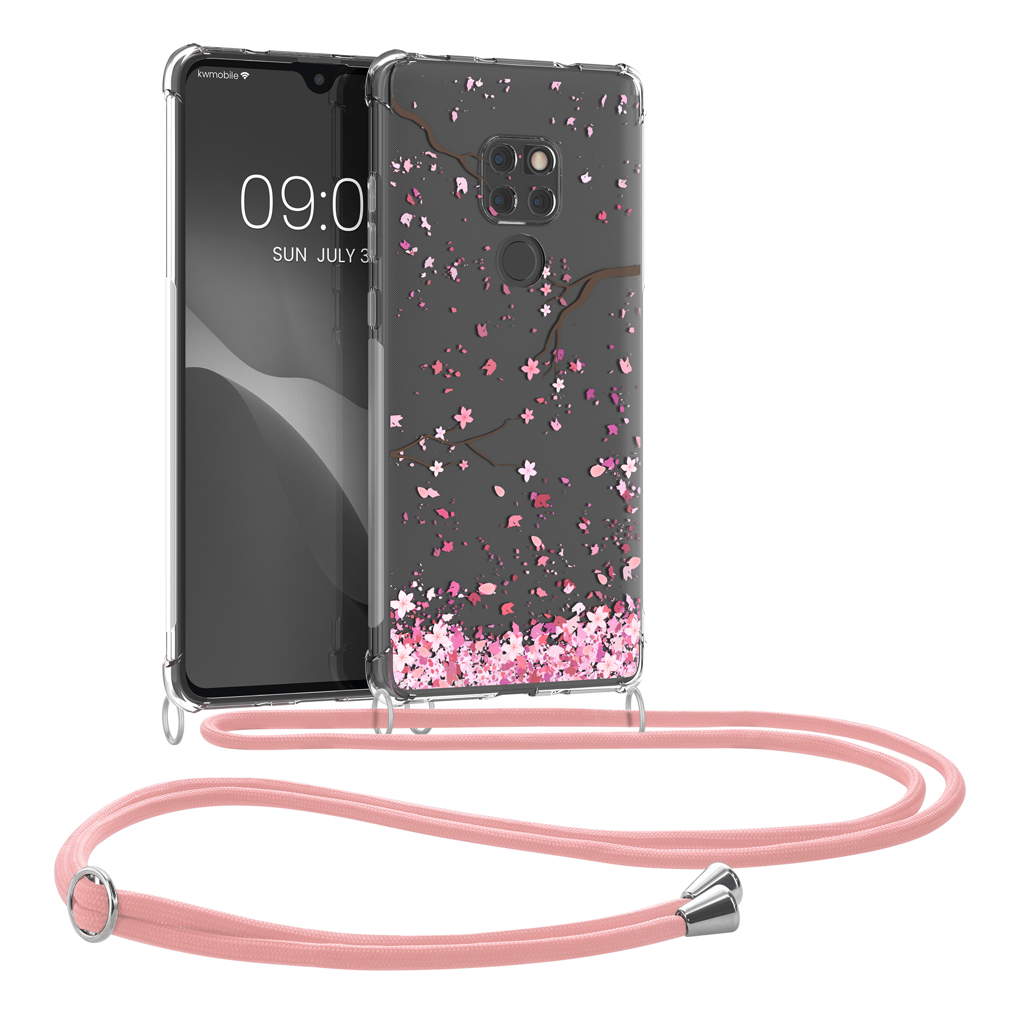 Pouzdro na tablet - Huawei Mate 20 Case Strap - kwmobile - růžová/hnědá/transparentní