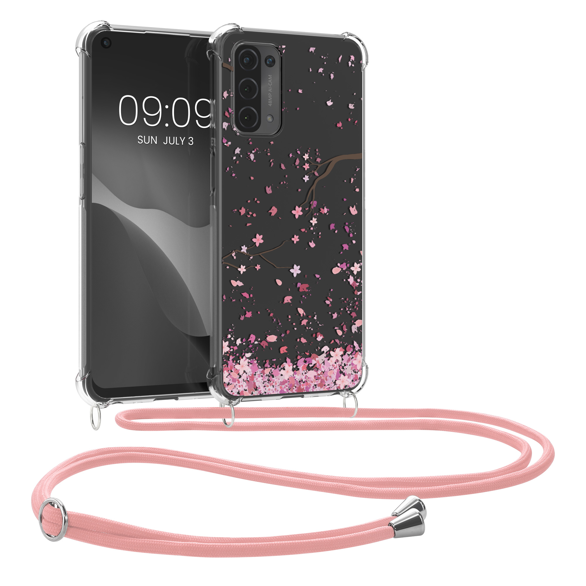 Kryt na mobil Oppo A74 (5G) / A54 (5G) kwmobile crossbody s šňůrkou cherry blossoms -
