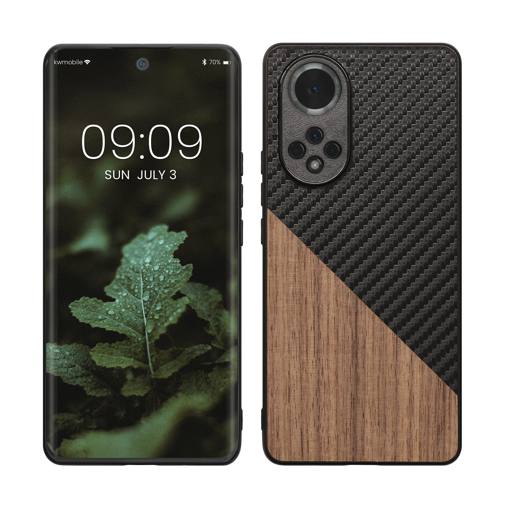 Kryt na mobil Honor 50 kwmobile dřevo / carbon tmavě hnědá / černá