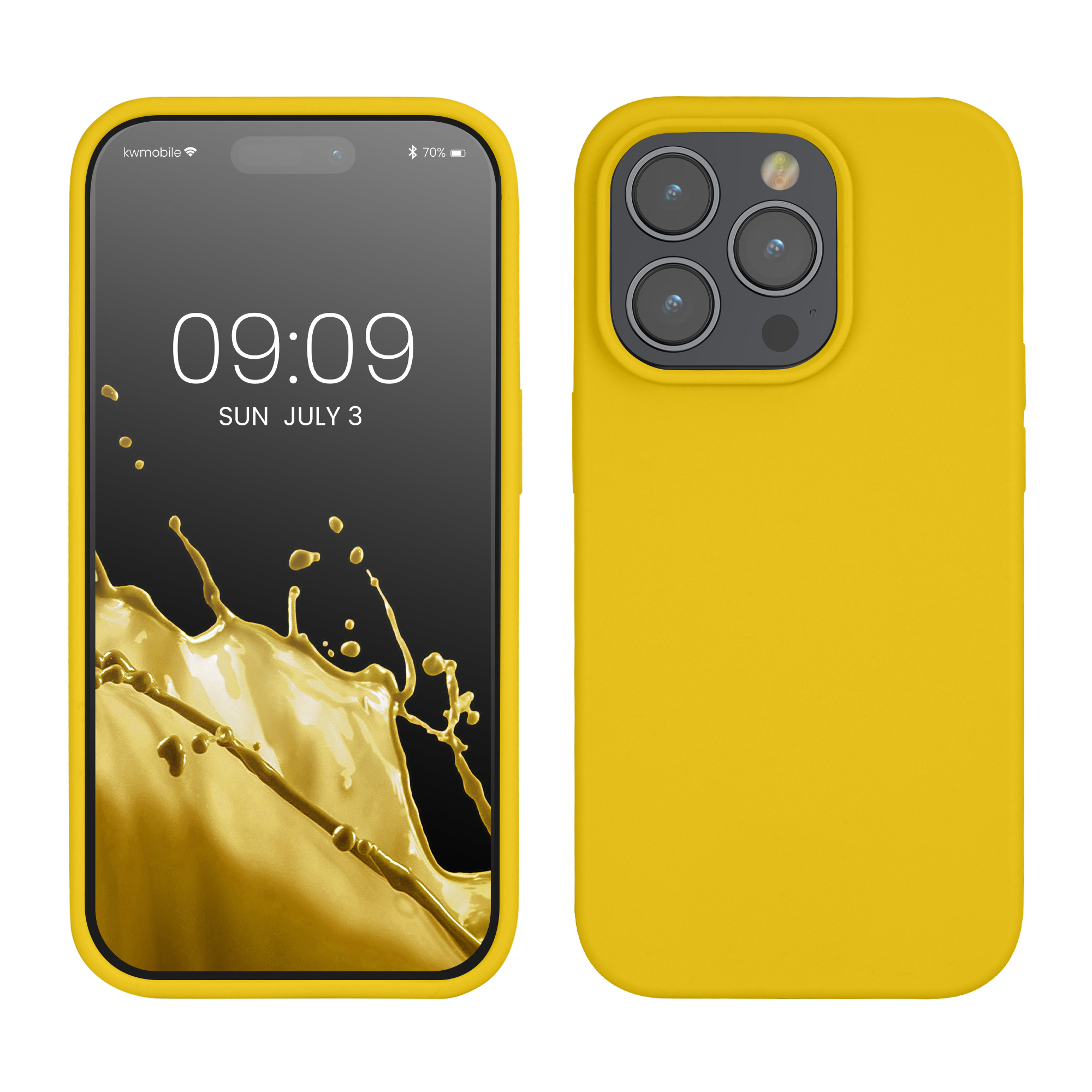 Tenký TPU silikonový kryt pro Apple iPhone 14 Pro, pro bezdrátové nabíjení kwmobile ‑ zářivě žlutá
