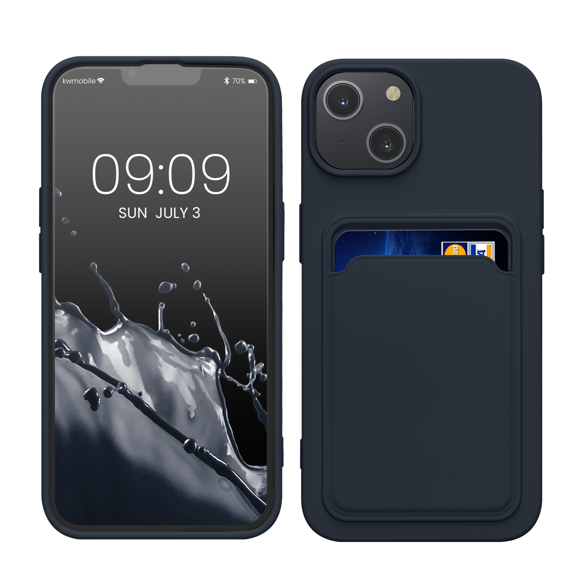 Kryt na mobil iPhone 14 kwmobile s přihrádkou na kartu TPU tmavý modrá