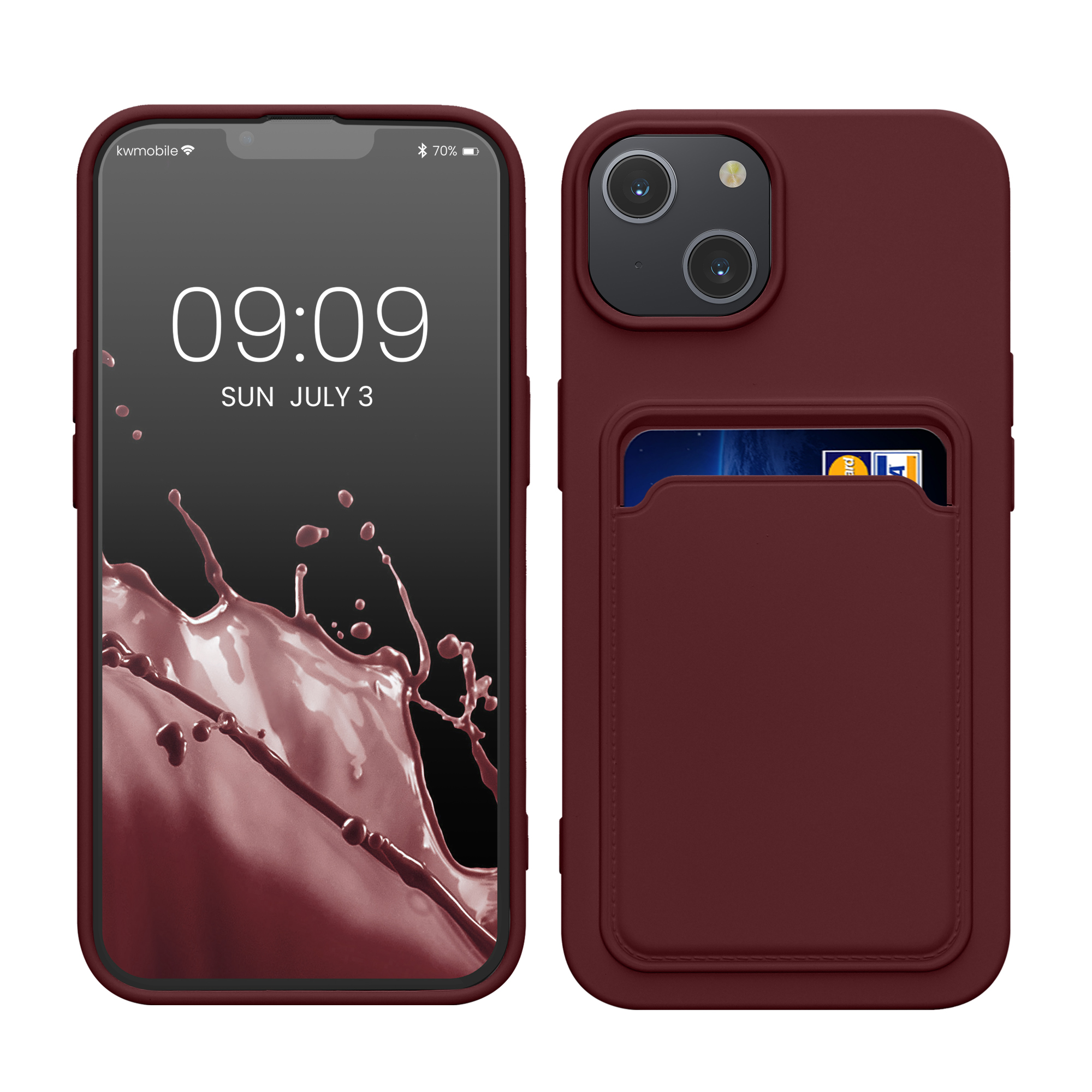 Kryt na mobil iPhone 14 kwmobile s přihrádkou na kartu TPU hnědočervená