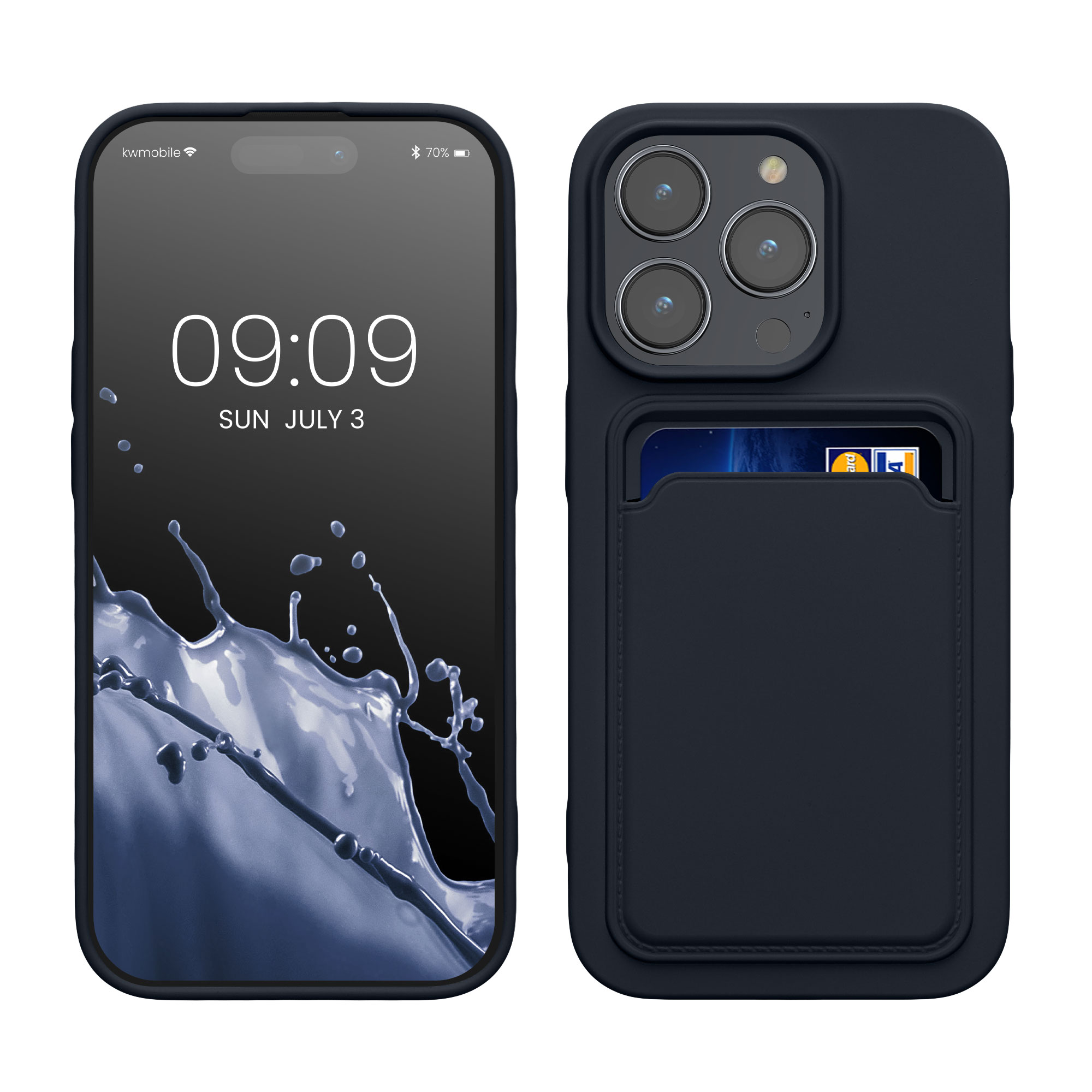 Kryt kwmobile s přihrádkou na kartu iPhone 14 Pro modrá