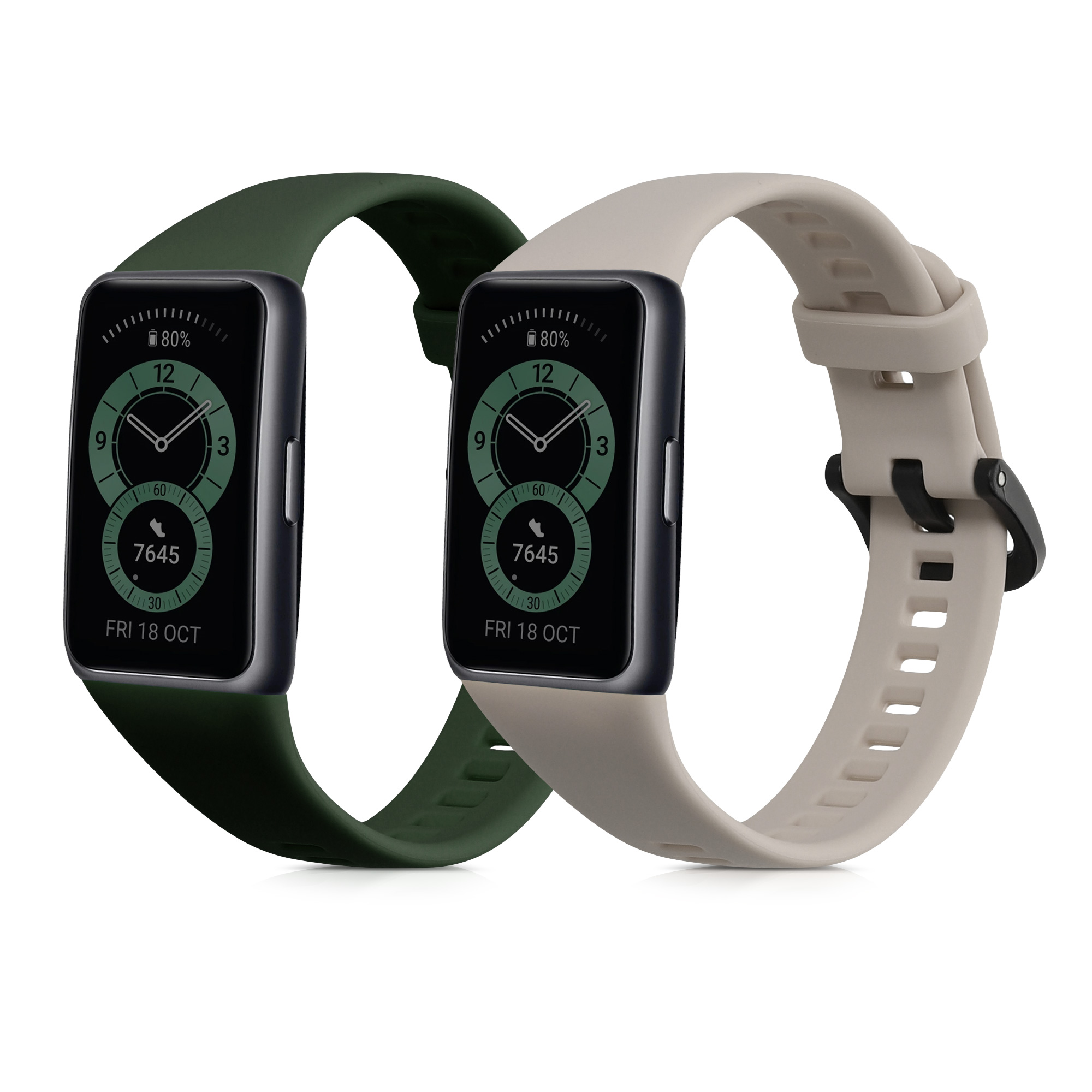 Řemínky pro Huawei Band 6 & 6 Pro / Honor Band 7 & 6 kwmobile silikonové - tmavě zelená / béžová