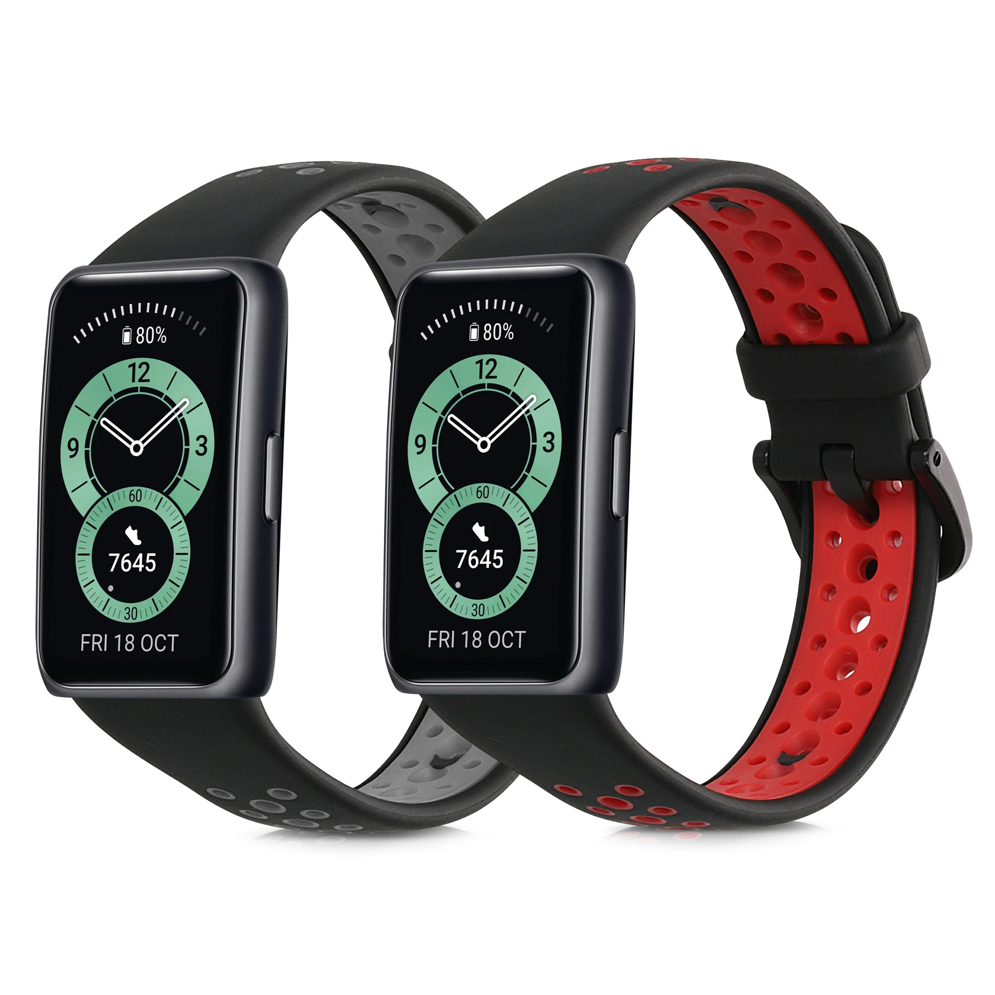 Sada řemínků na chytré hodinky Huawei Band 6 / 6 Pro / Honor Band 7 / 6 2 ks černo-červeno-černo-šedé