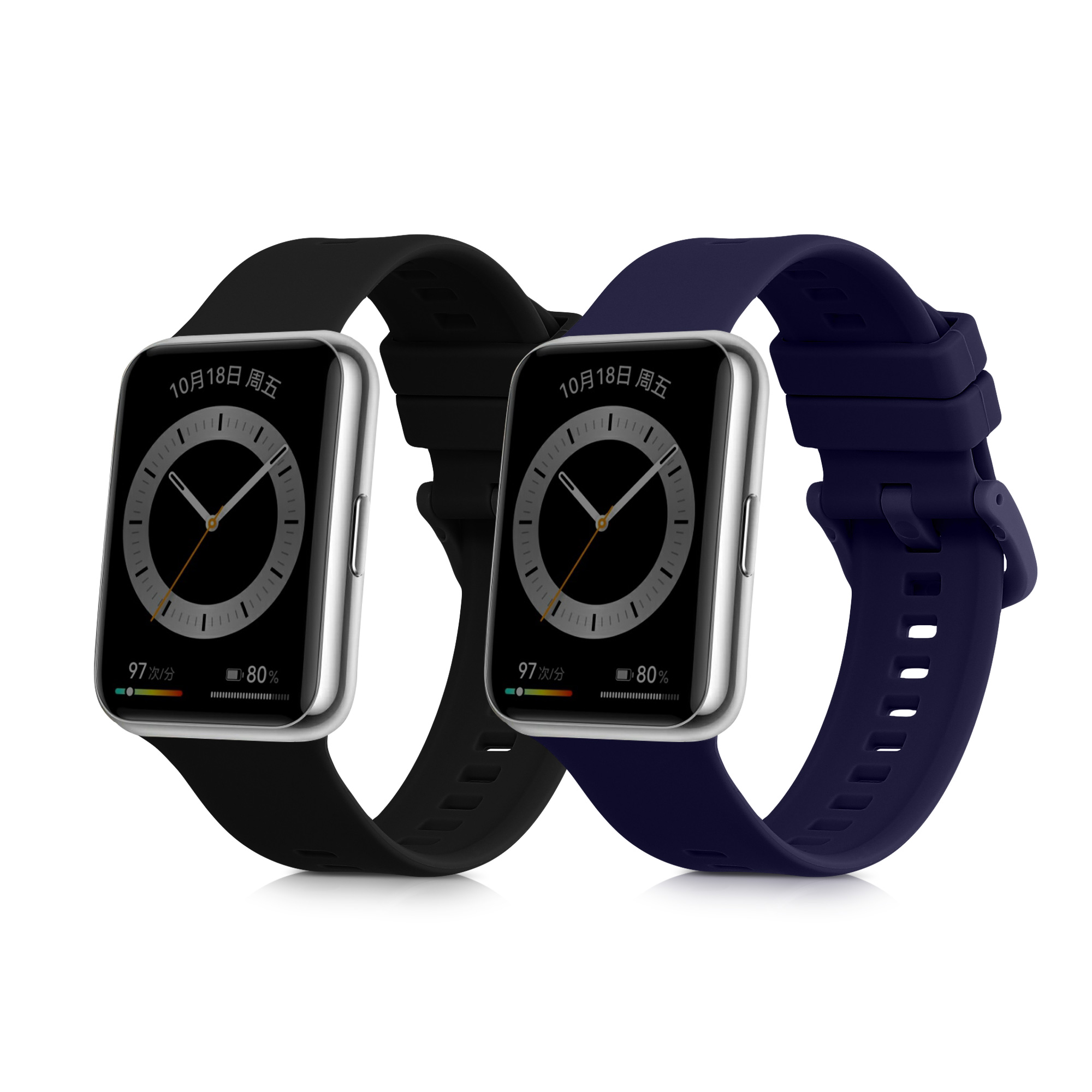 Silikonové řemínky pro Huawei Watch Fit 2, 2 ks kwmobile ‑ černá / tmavě modrá