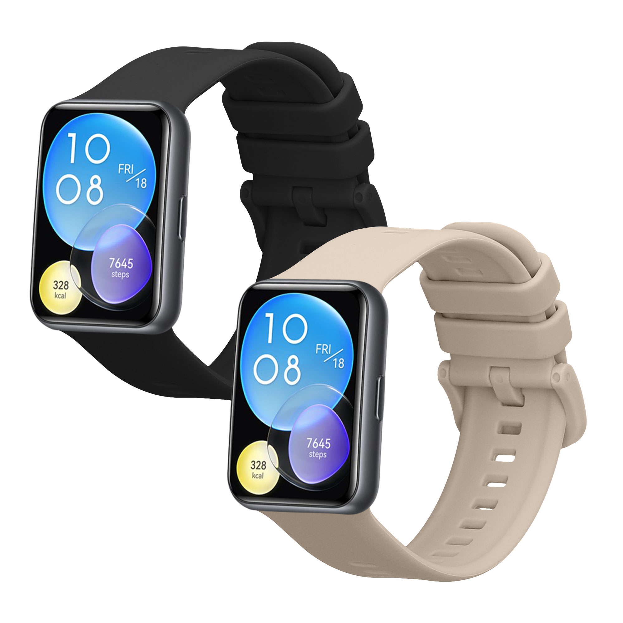 Řemínky pro Huawei Watch Fit 2 kwmobile silikonové - černá / béžová