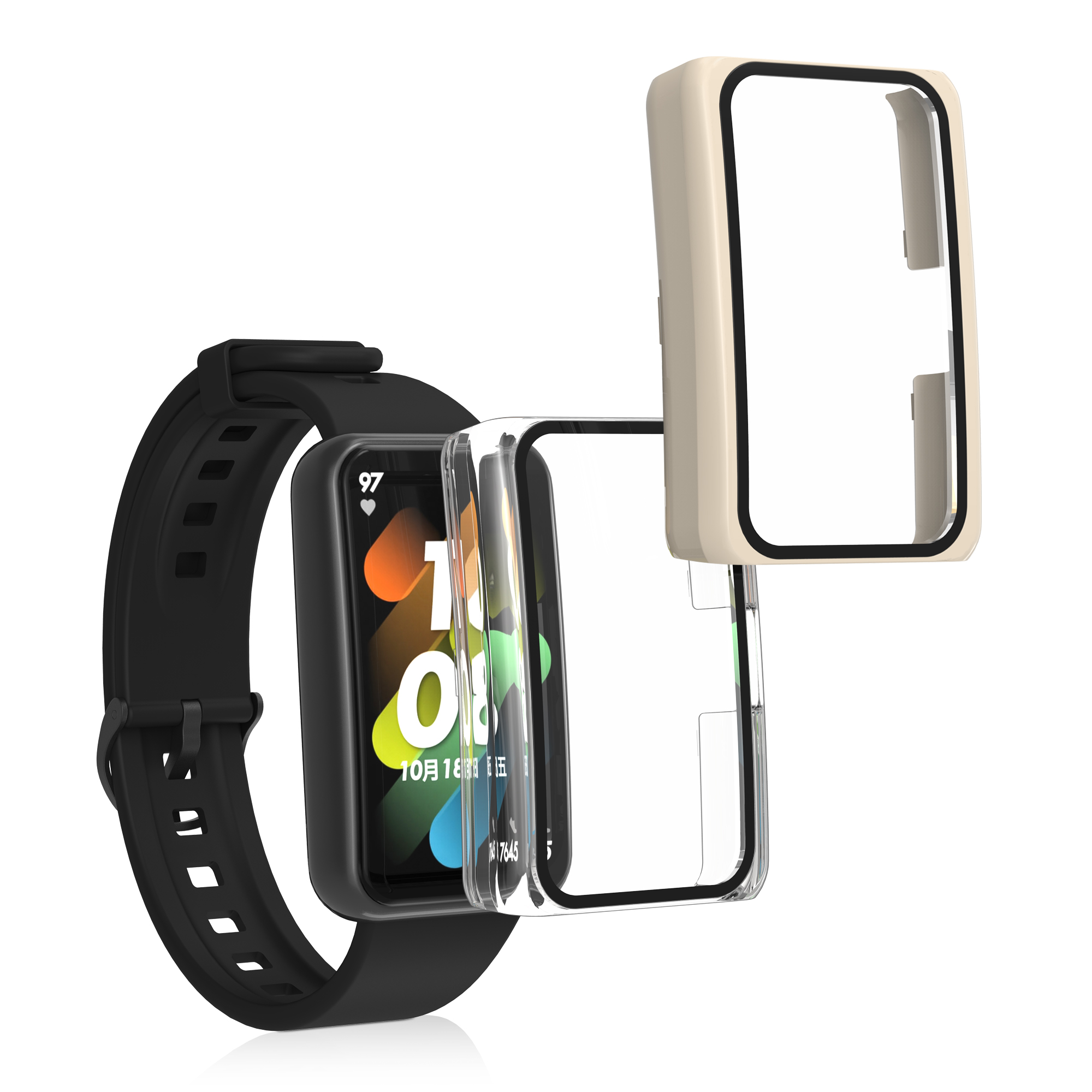 Ochranný rámeček se sklem na fitness náramek HONOR Band 7 / Band 6 / Huawei Band 7 / Band 6 Case 2 ks transparentně-béžové