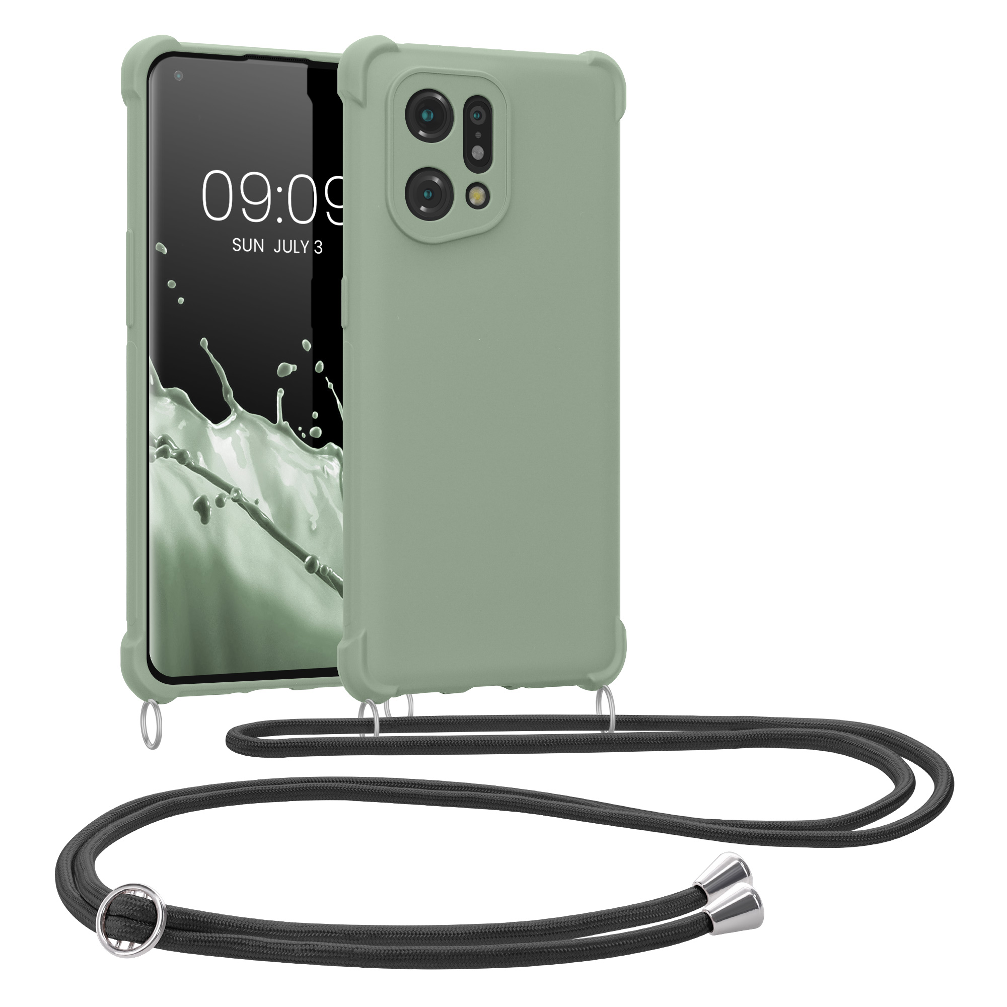 Crossbody kryt na mobil Oppo Find X5 (5G) kwmobile šňůrka šedo-zelená