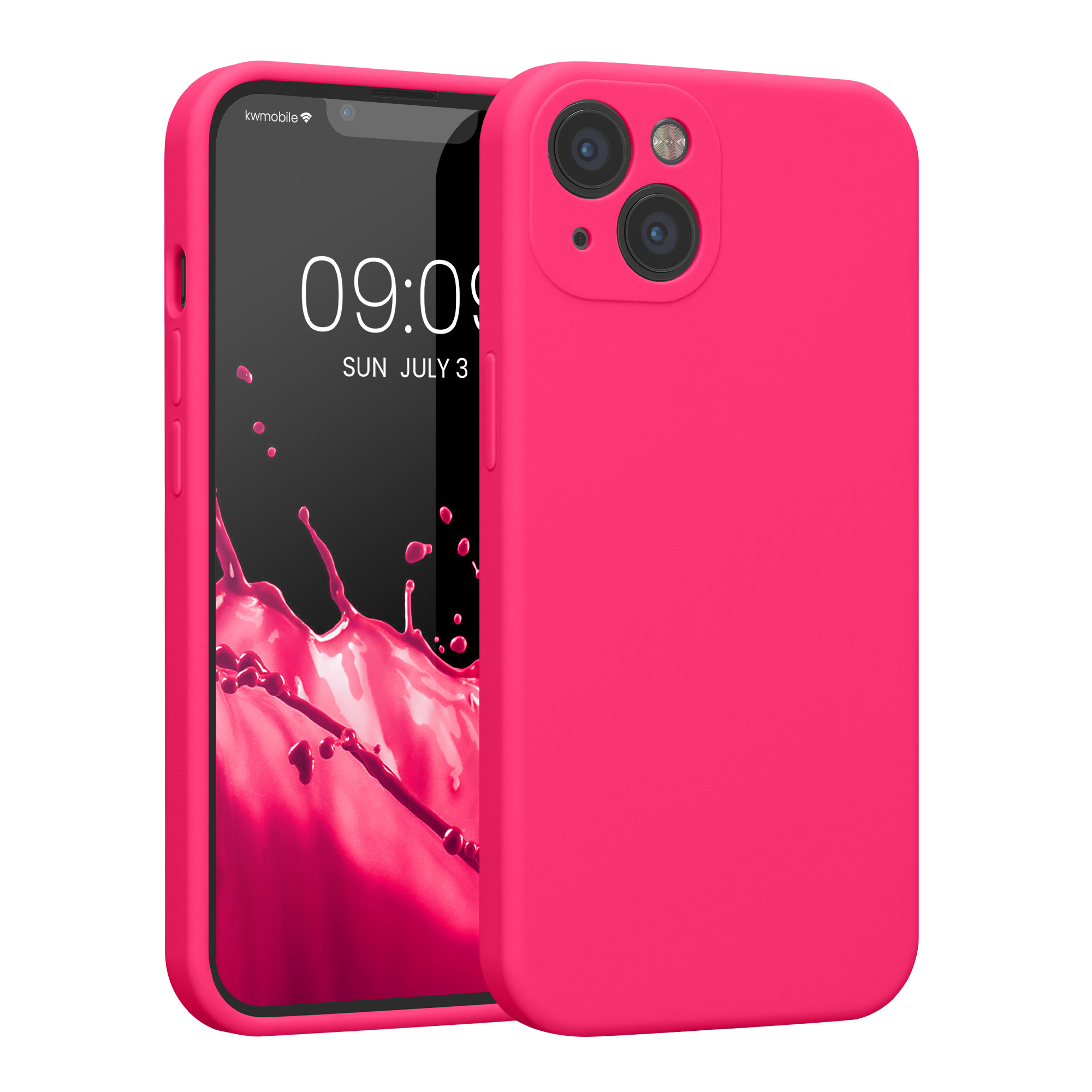 Silikonový kryt kwmobile pro iPhone 13 - neonově růžová
