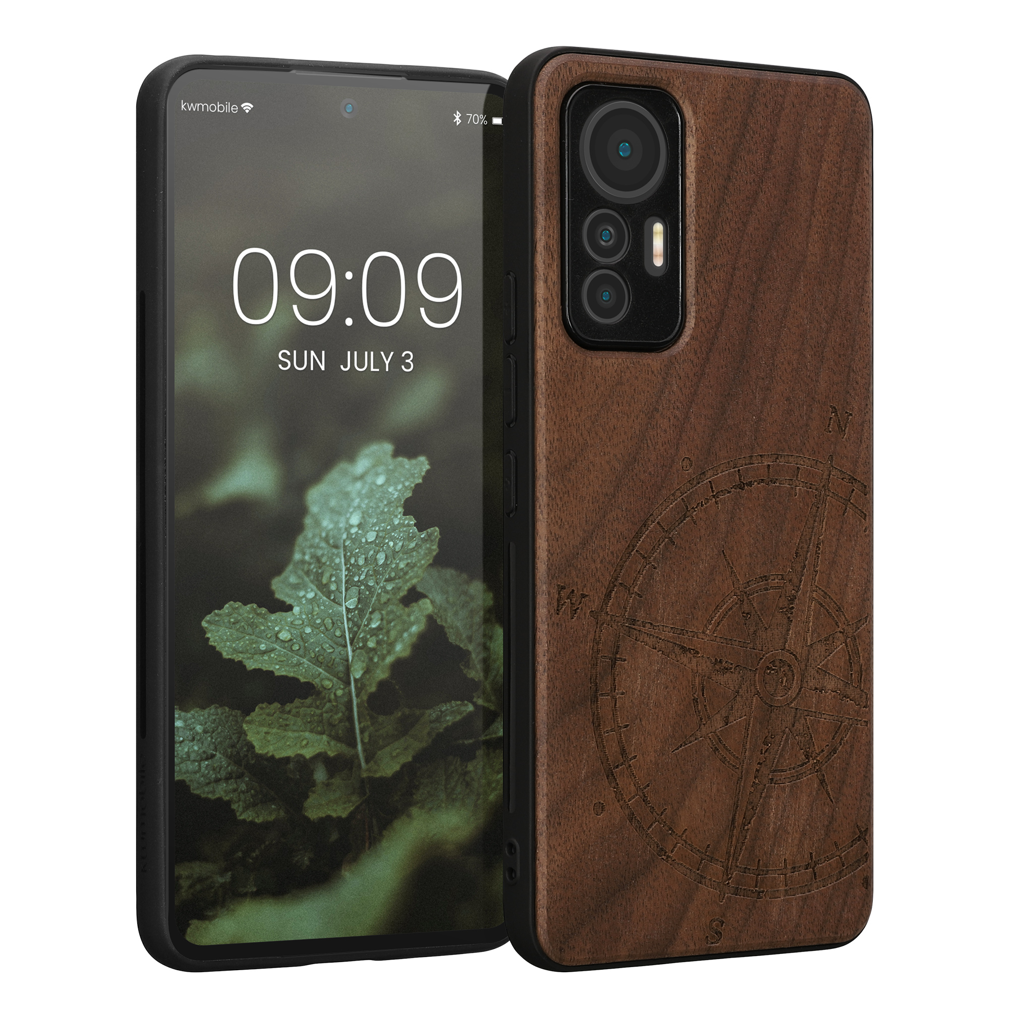 Dřevěné pouzdro pro Xiaomi 12 Lite 5G kwmobile - tvrdý obal v tmavě hnědé barvě