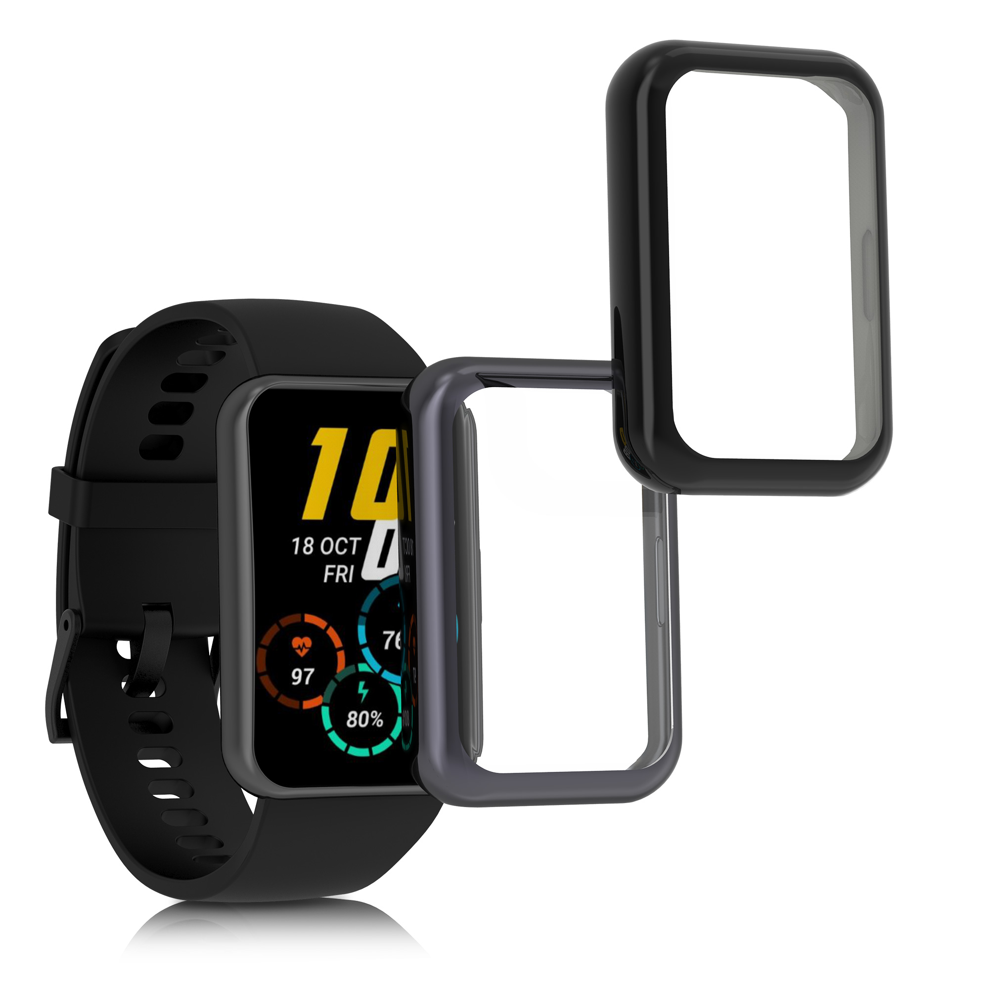 Silikonový kryt hodinky Huawei Watch Fit 2 ochranná fólie sada ks černá/antracitová kwmobile