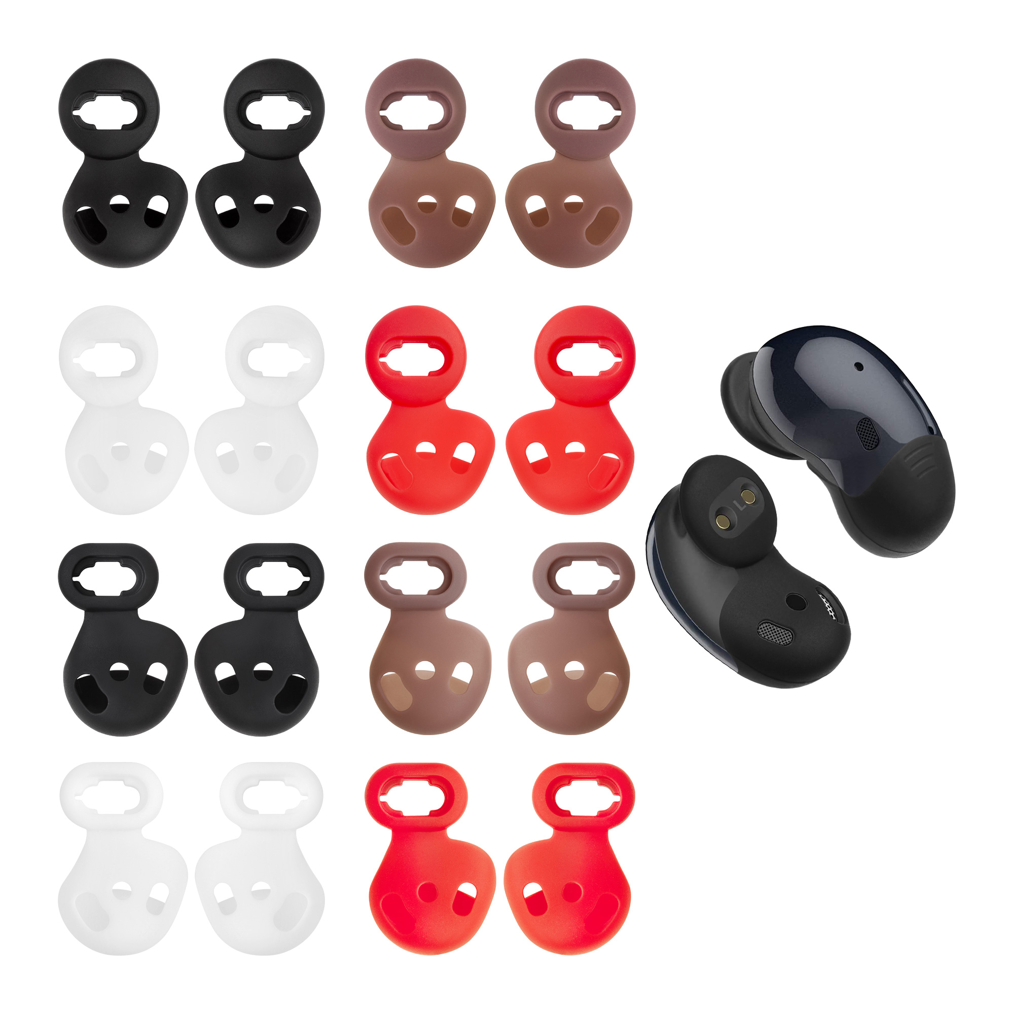 Silikonové koncovky pro Samsung Galaxy Buds Live, 16 ks kwmobile ‑ černá / bílá / červená / hnědá