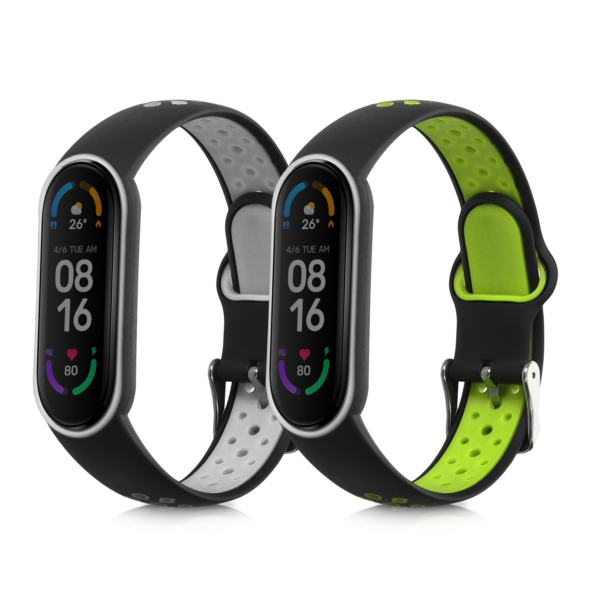 Řemínky pro Xiaomi Mi Smart Band 6 / Mi Band 6 / Band 5 kwmobile silikonové - černá / šedá / černá / zelená