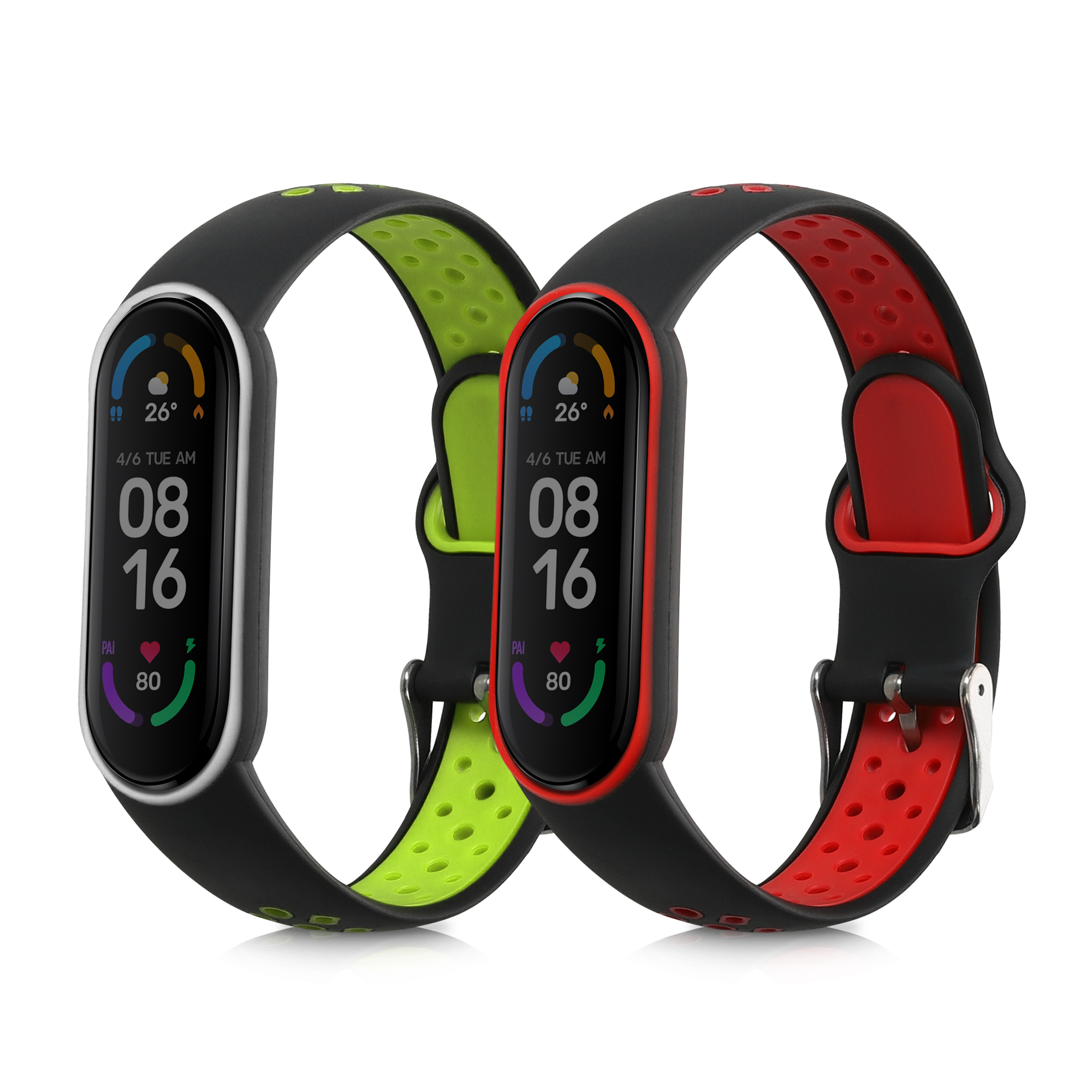 Řemínky pro Xiaomi Mi Smart Band 6 / Mi Band 6 / Band 5 kwmobile silikonové - černá / červená / černá / zelená