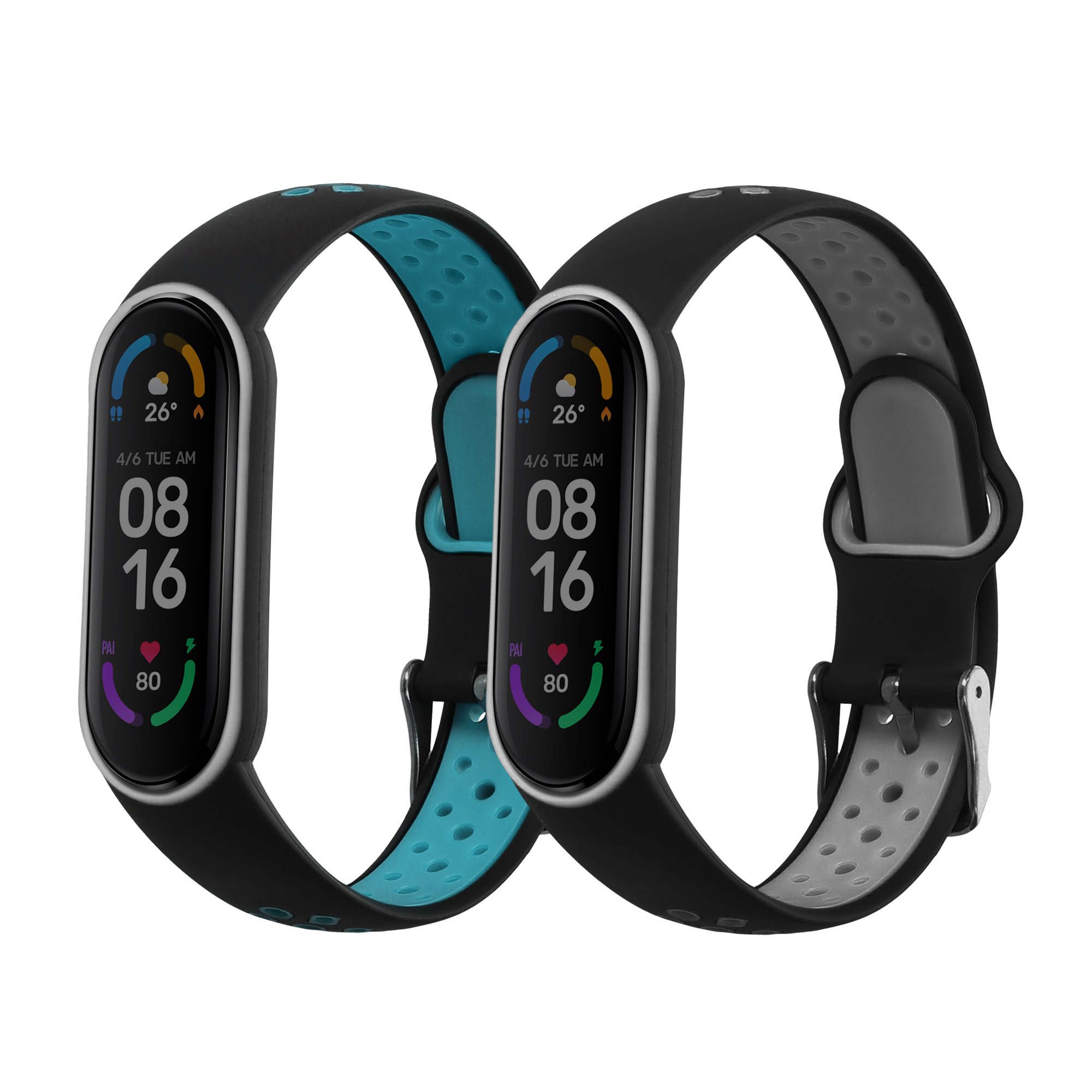 Řemínky pro Xiaomi Mi Smart Band 6 / Mi Band 6 / Band 5 kwmobile silikonové - černá / šedá / černá / modrá