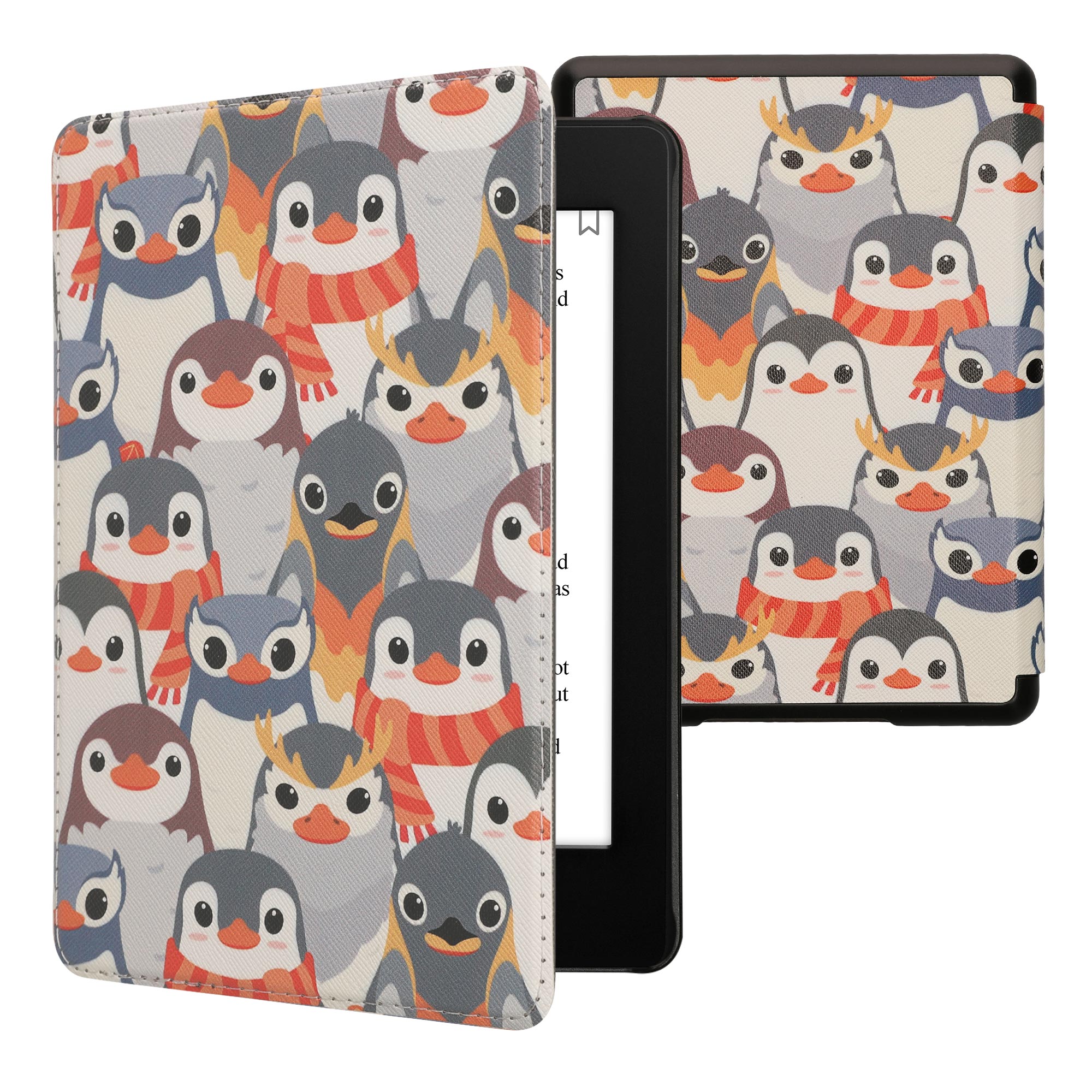 Pouzdro na čtečku kwmobile Amazon Kindle Paperwhite 11 Generation 2021 Case - Penguins šedá / žlutá / hnědá