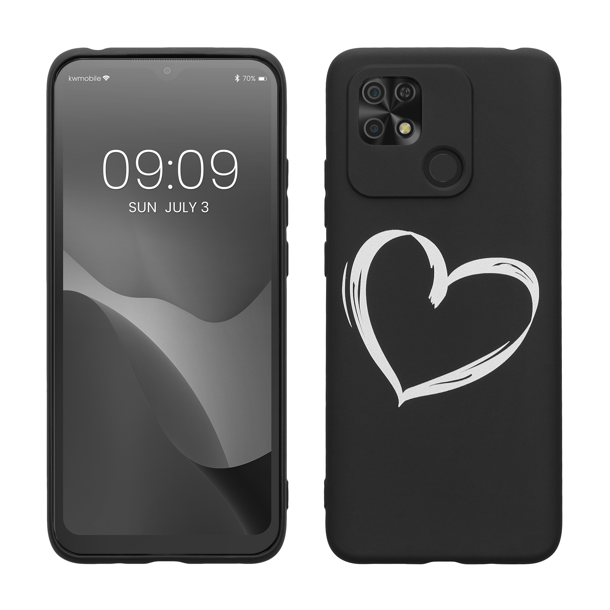 TPU silikonové pouzdro pro Xiaomi Redmi 10C kwmobile - motiv srdce bílá / černá