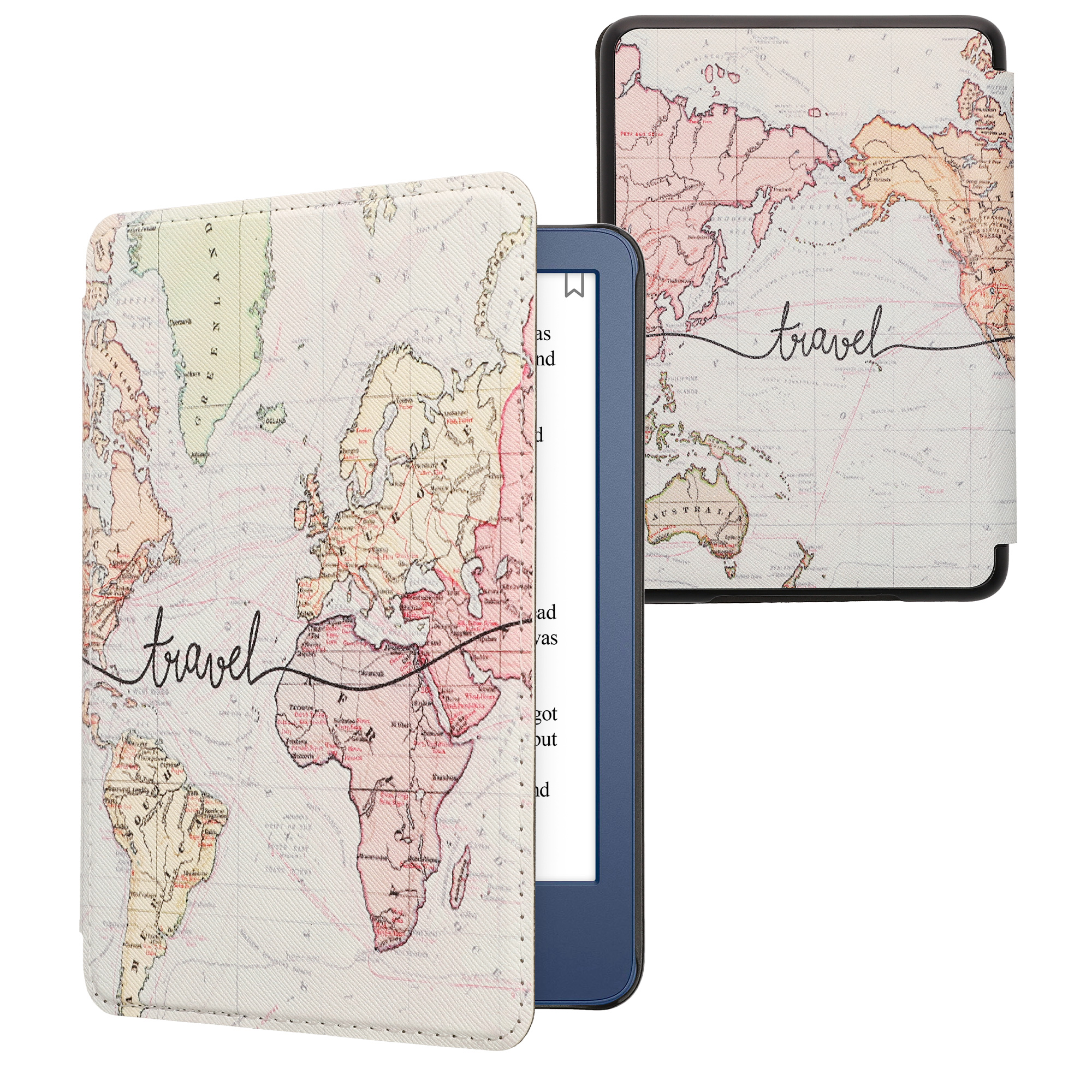 Pouzdro na čtečku kwmobile pro Amazon Kindle (2022/2024) - motiv Travel černá / vícebarevná