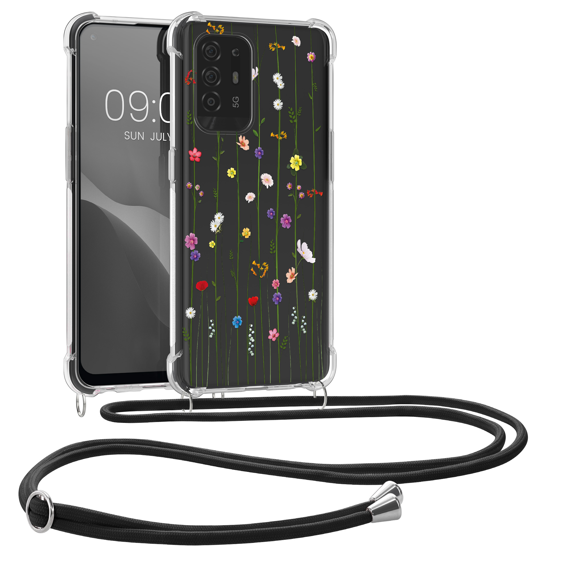 Kryt na mobil Oppo A94 (5G) kwmobile crossbody s šňůrkou wildflower vines -