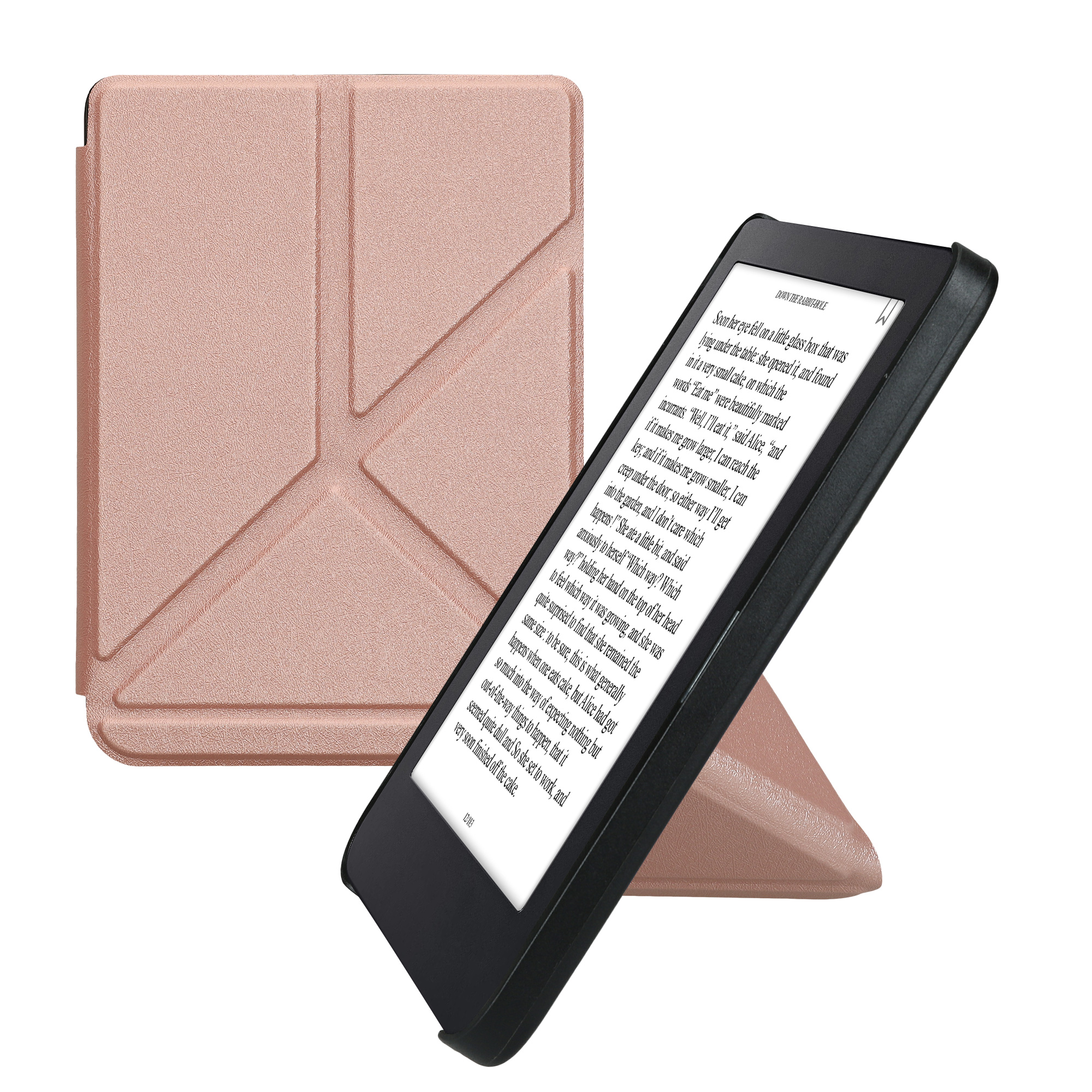 Slim PU pouzdro na čtečku Kobo Clara 2E/Tolino Shine 4 rose gold se stojánkem