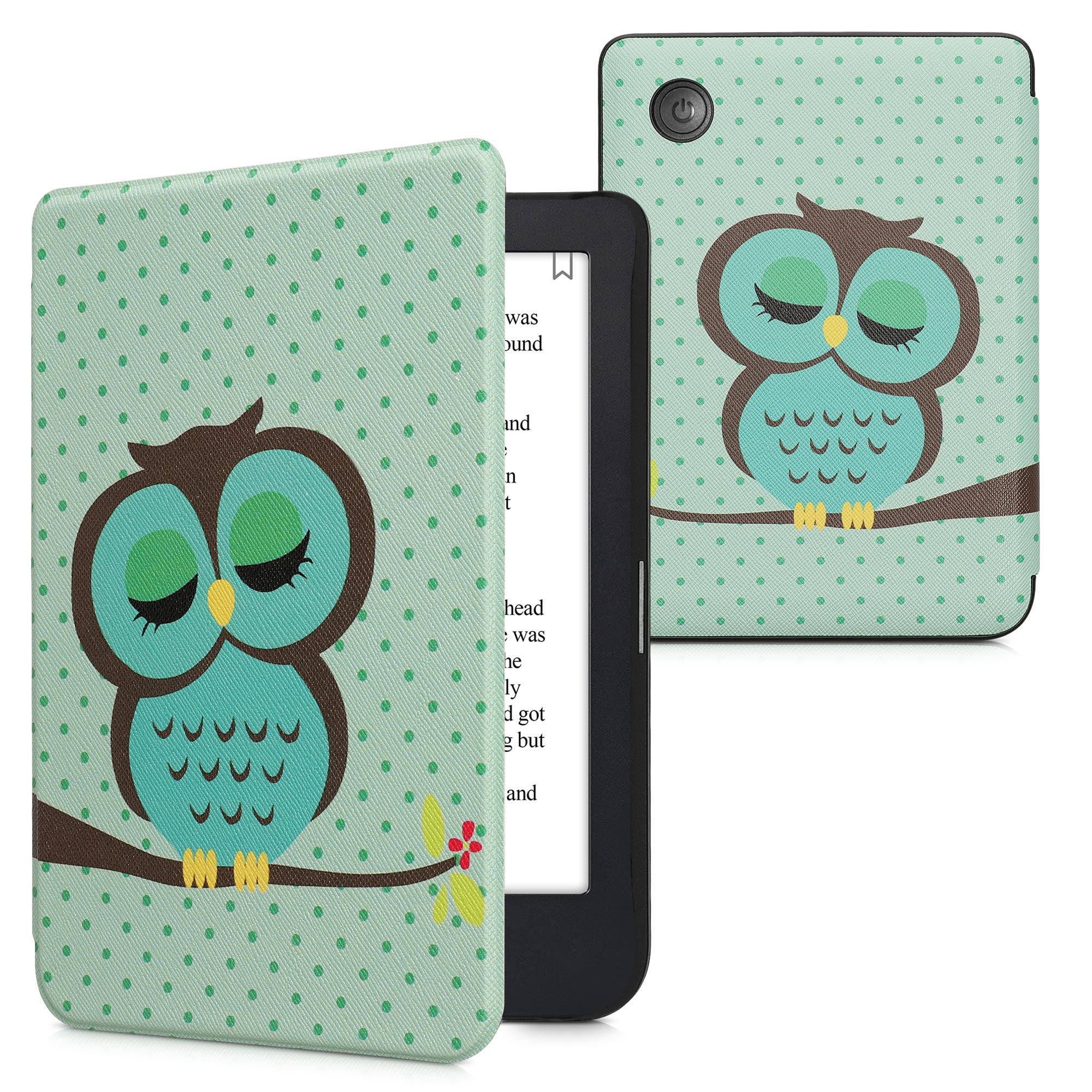 Flip pouzdro na čtečku s magnetem Kobo Clara 2E/Tolino Shine 4 Sleeping Owl tyrkysovo-hnědo-mint