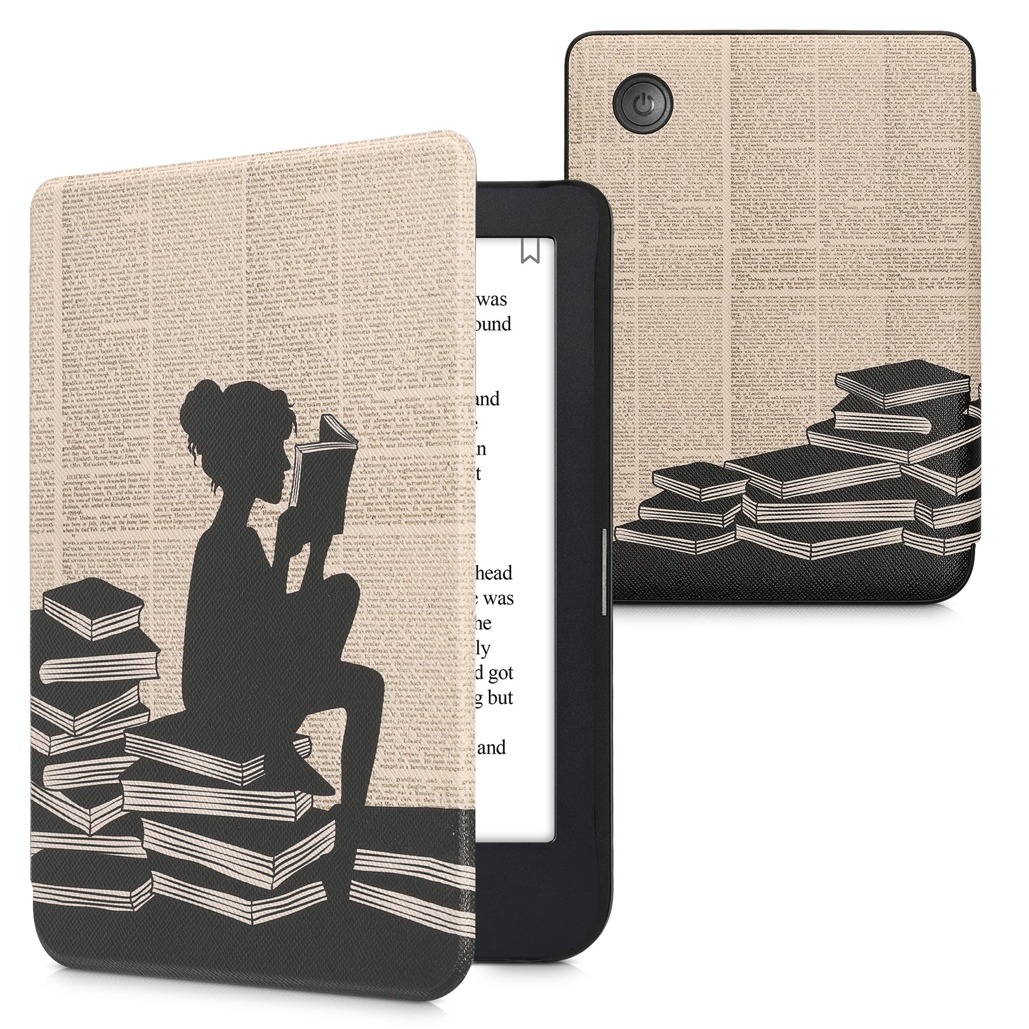 Flip pouzdro na čtečku s magnetem Kobo Clara 2E/Tolino Shine 4 Girl and Books černo-béžové