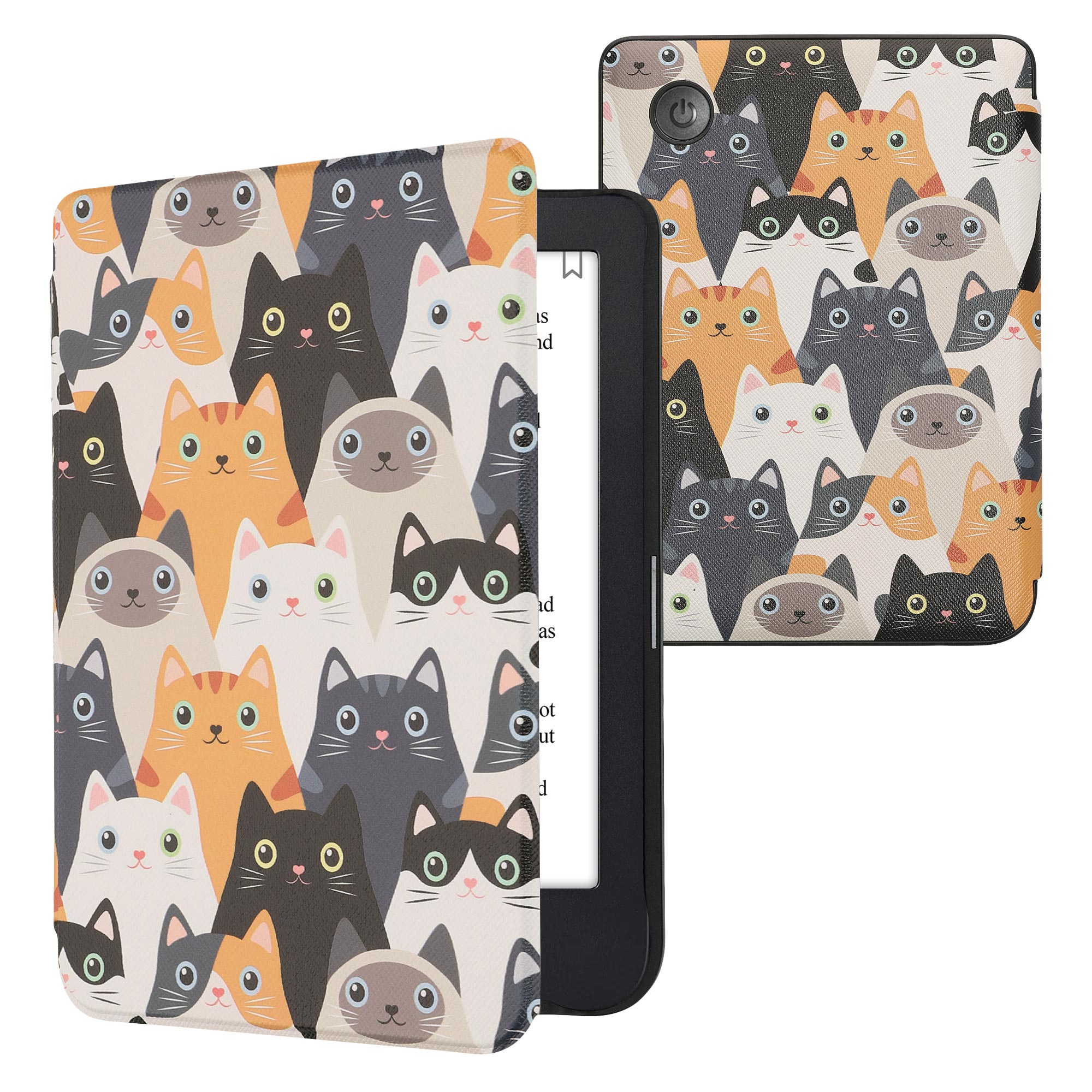 Flip pouzdro na čtečku s magnetem Kobo Clara 2E/Tolino Shine 4 Cats oranžovo-černo-bílé