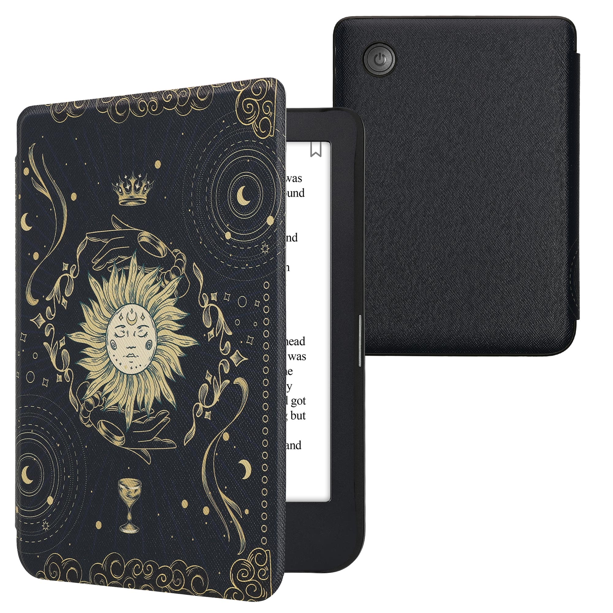 Flip pouzdro na čtečku s magnetem Kobo Clara 2E/Tolino Shine 4 Tarot Card tmavě modro-žluto-černé