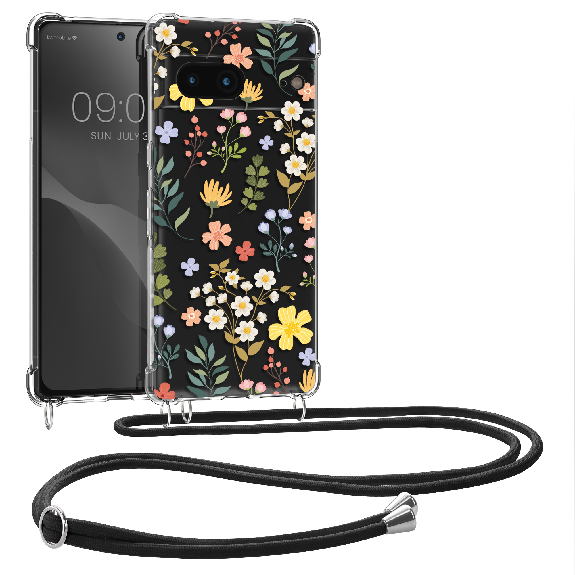 Crossbody kryt kwmobile pro Google Pixel 7 - charming flowers yellow / green / transparent