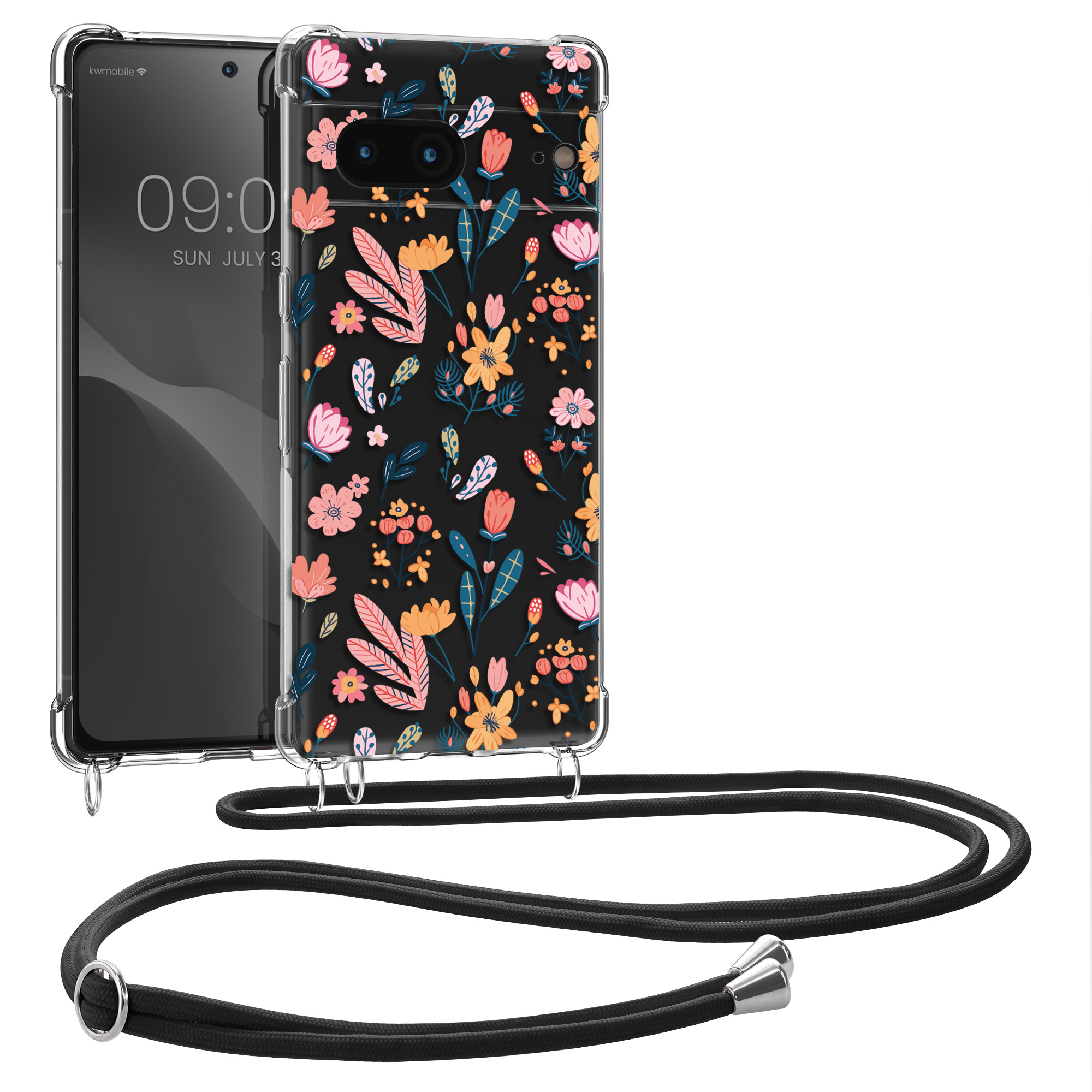 Crossbody kryt kwmobile pro Google Pixel 7 - floral delight pink / yellow / transparent