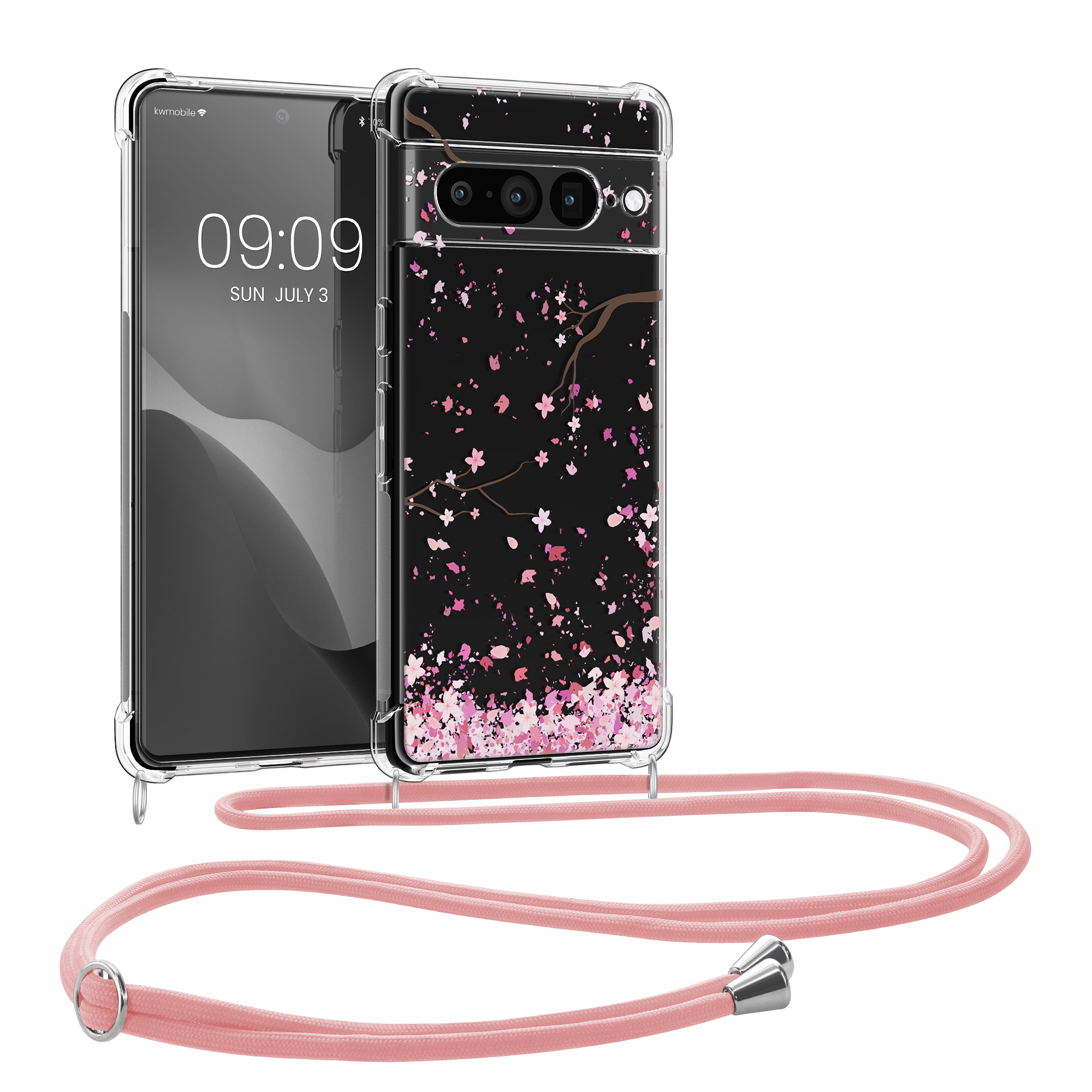Crossbody kryt kwmobile Google Pixel 7 Pro - Cherry Blossoms Pink / Dark Brown / Transparent