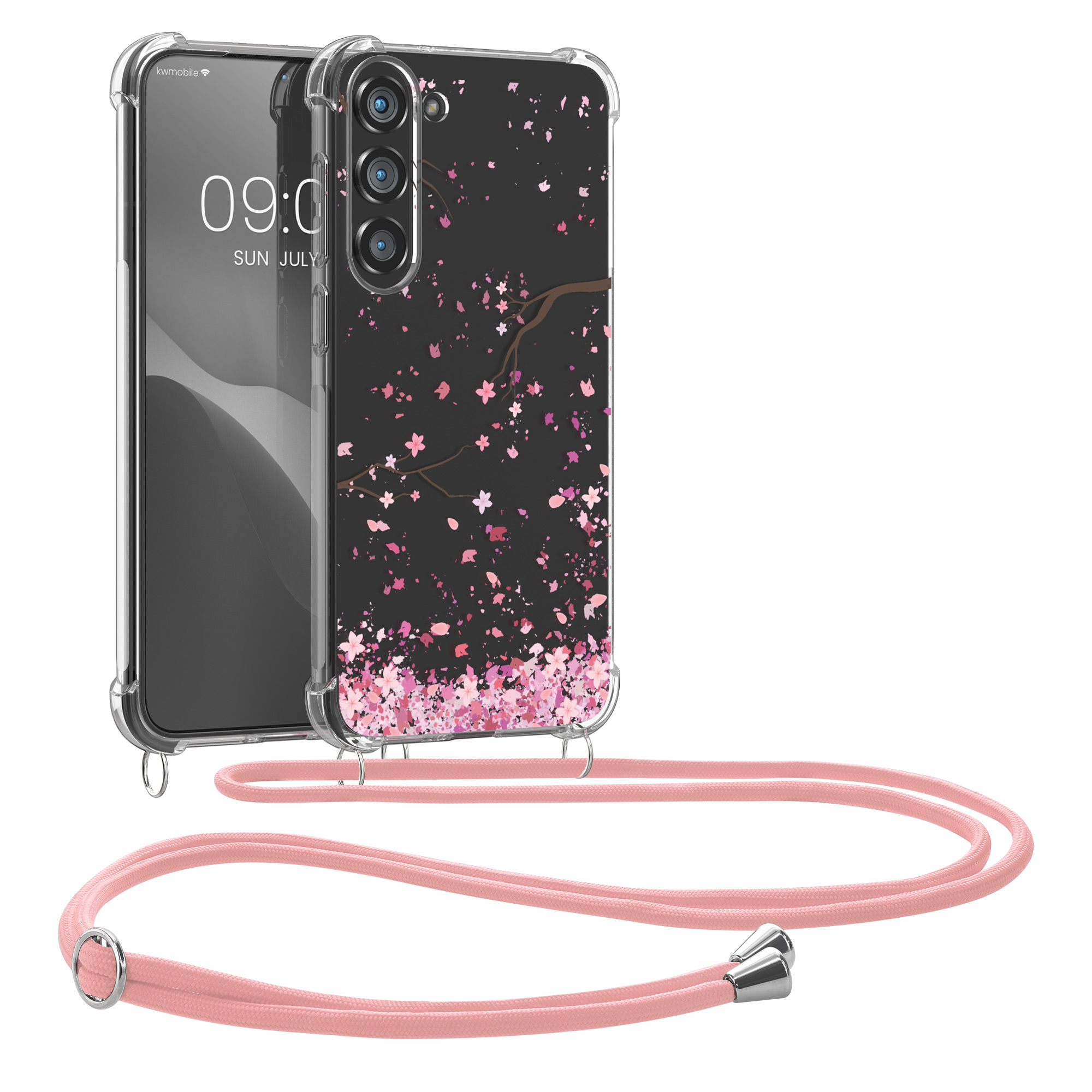 Crossbody kryt na mobil Galaxy S23 Plus kwmobile růžové třešňové květy / tmavě hnědá / transparentní