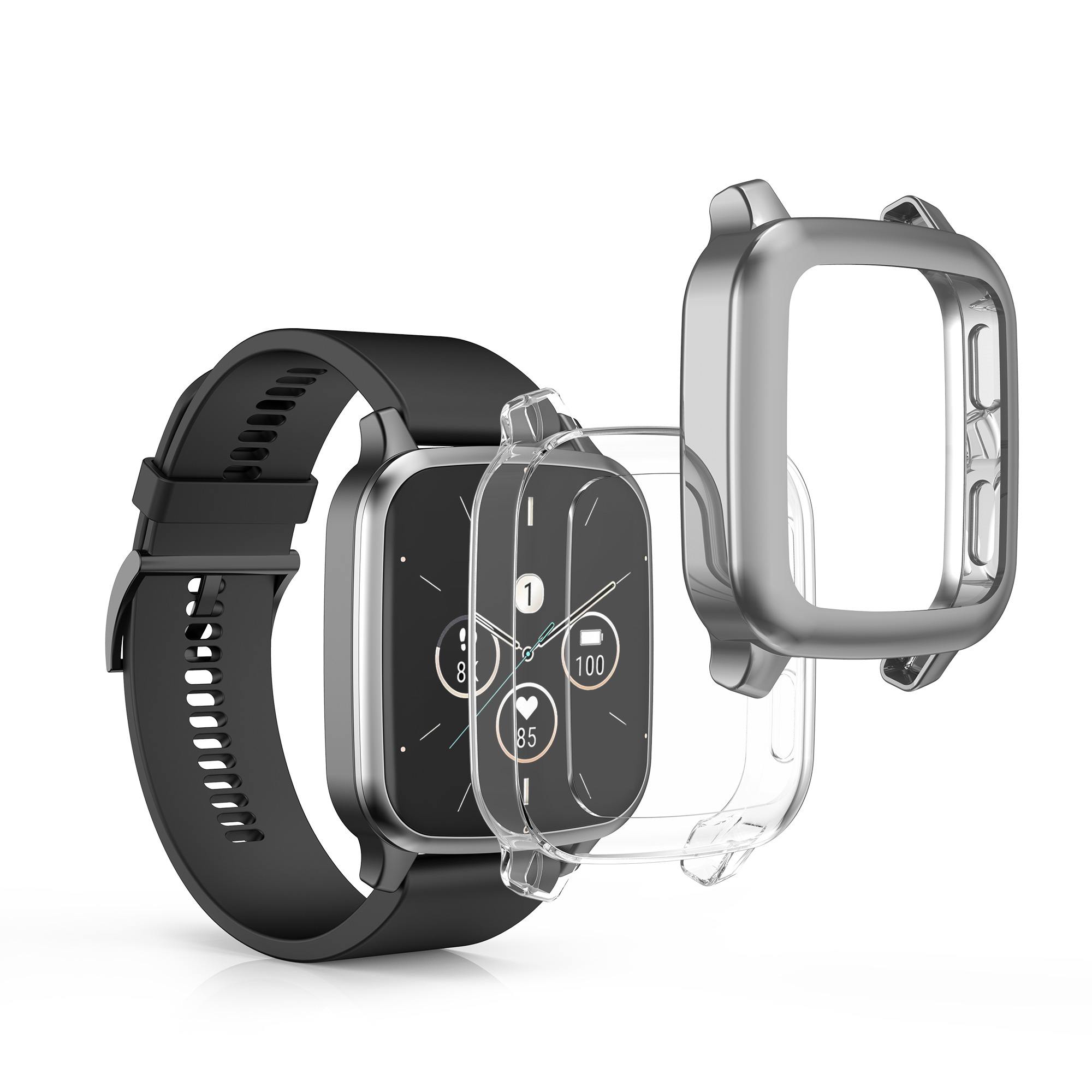 2 ks Ochranný kryt kwmobile pro Garmin Venu Sq 2 Music / Sq 2 - transparentní / stříbrná
