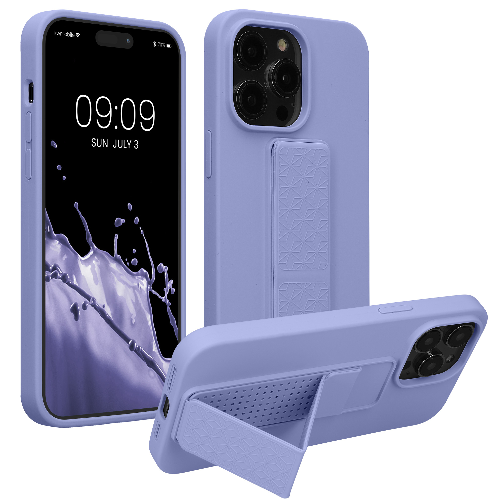 Kryt kwmobile s poutkem se stojánkem iPhone 14 Pro Max levandulová