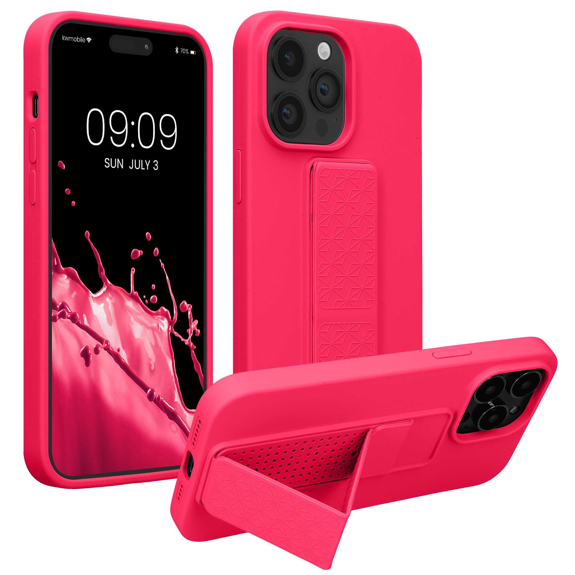 Kryt kwmobile s poutkem se stojánkem iPhone 14 Pro Max neonově růžová