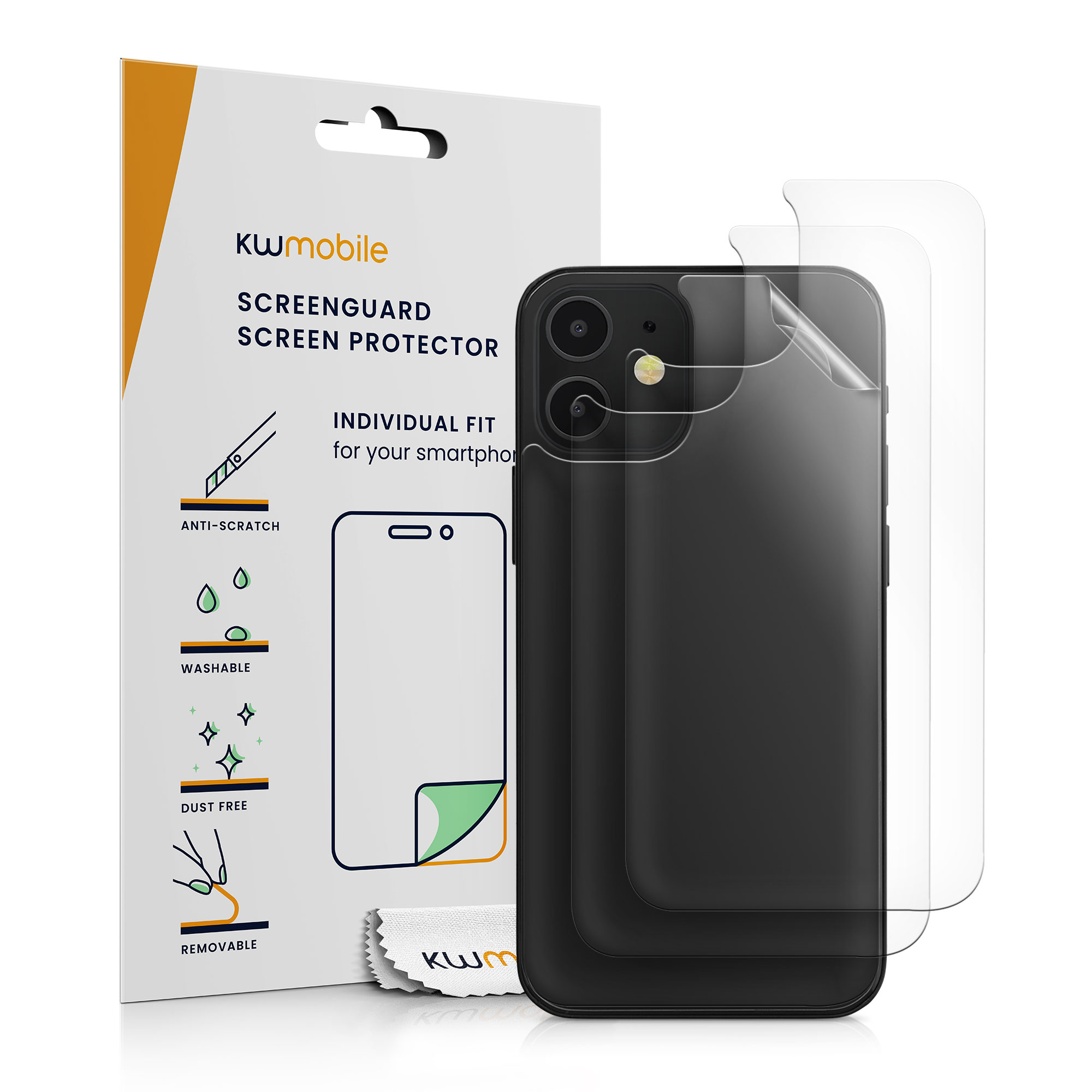 Ochranná fólie na záda kwmobile iPhone 12 - 3 ks, Back Screen Protector Pack Transparent Protective Films