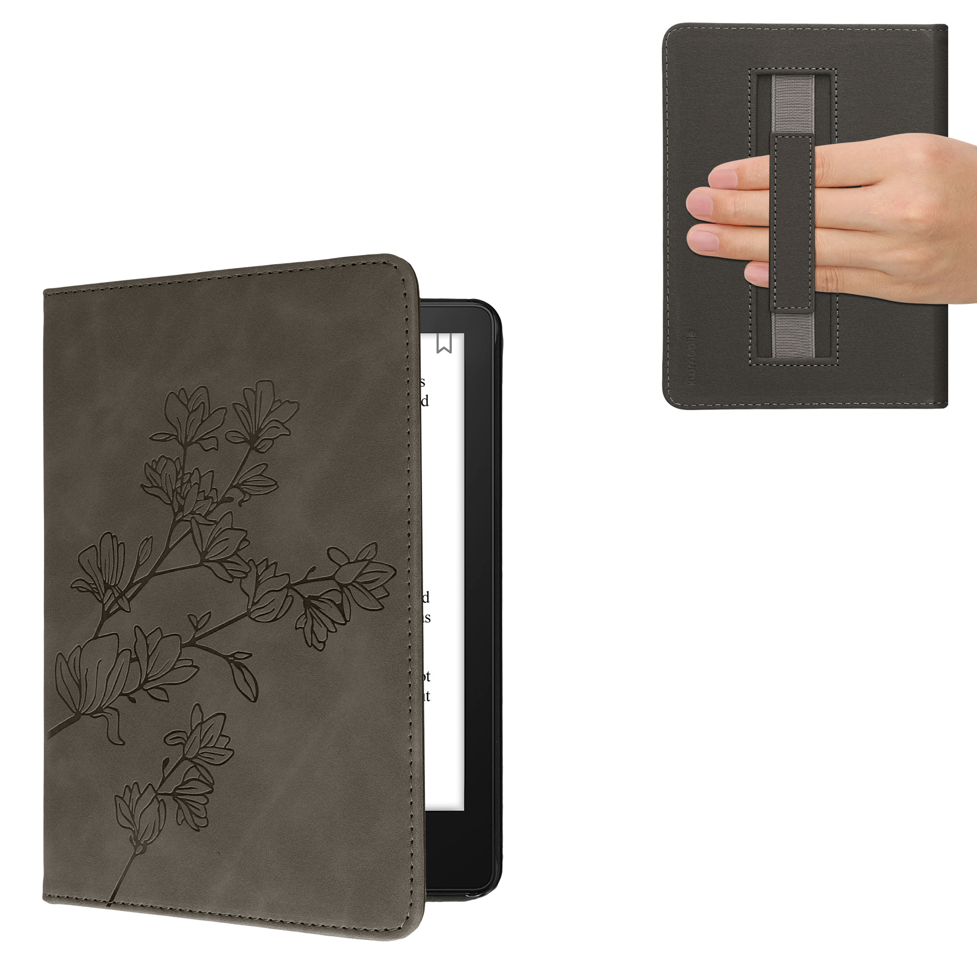 Pouzdro na čtečku kwmobile Kindle Paperwhite 11. gen. 2021 - Magnolias šedá
