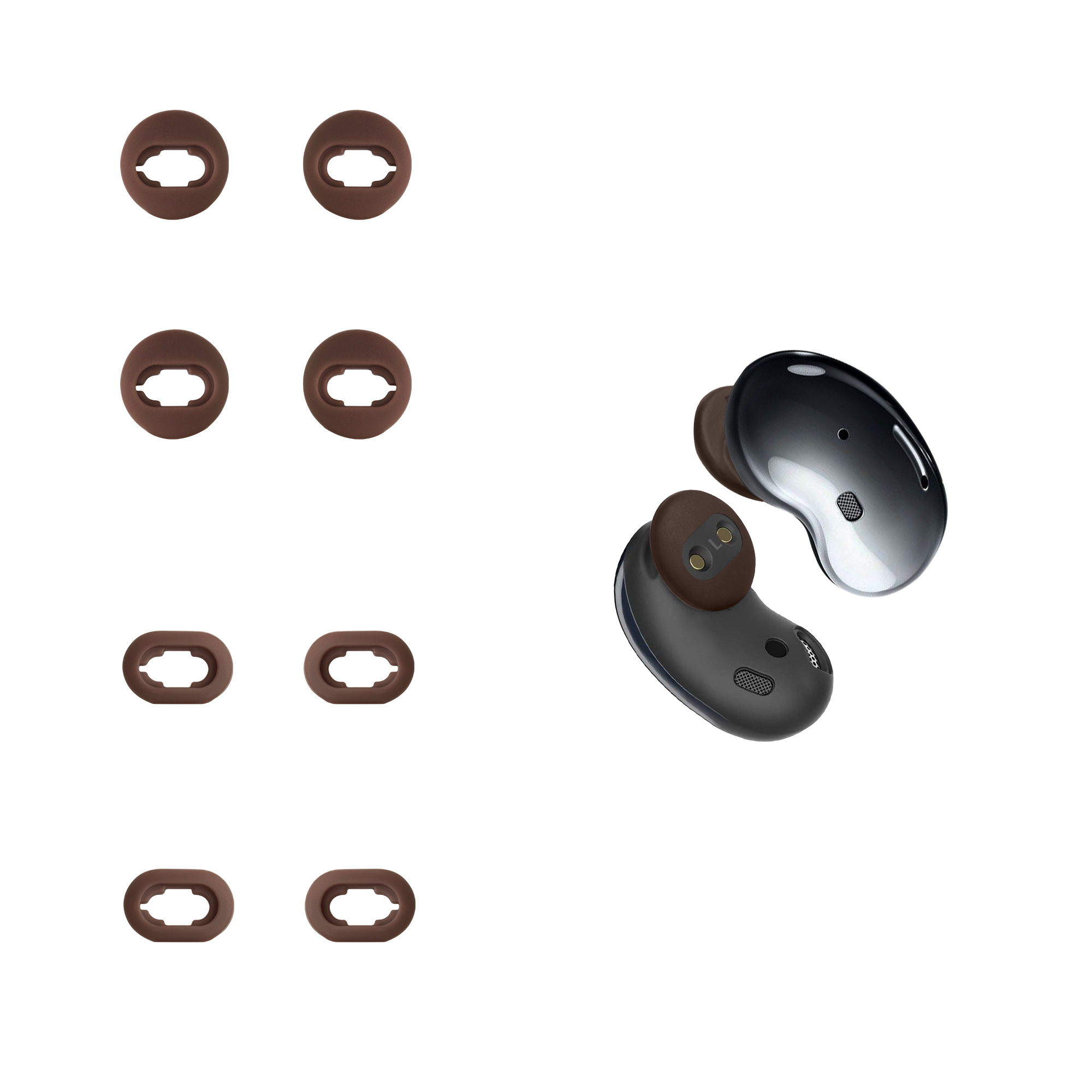 Silikonové nástavce do uší pro Samsung Galaxy Buds Live kwmobile sada 8 ks - hnědá