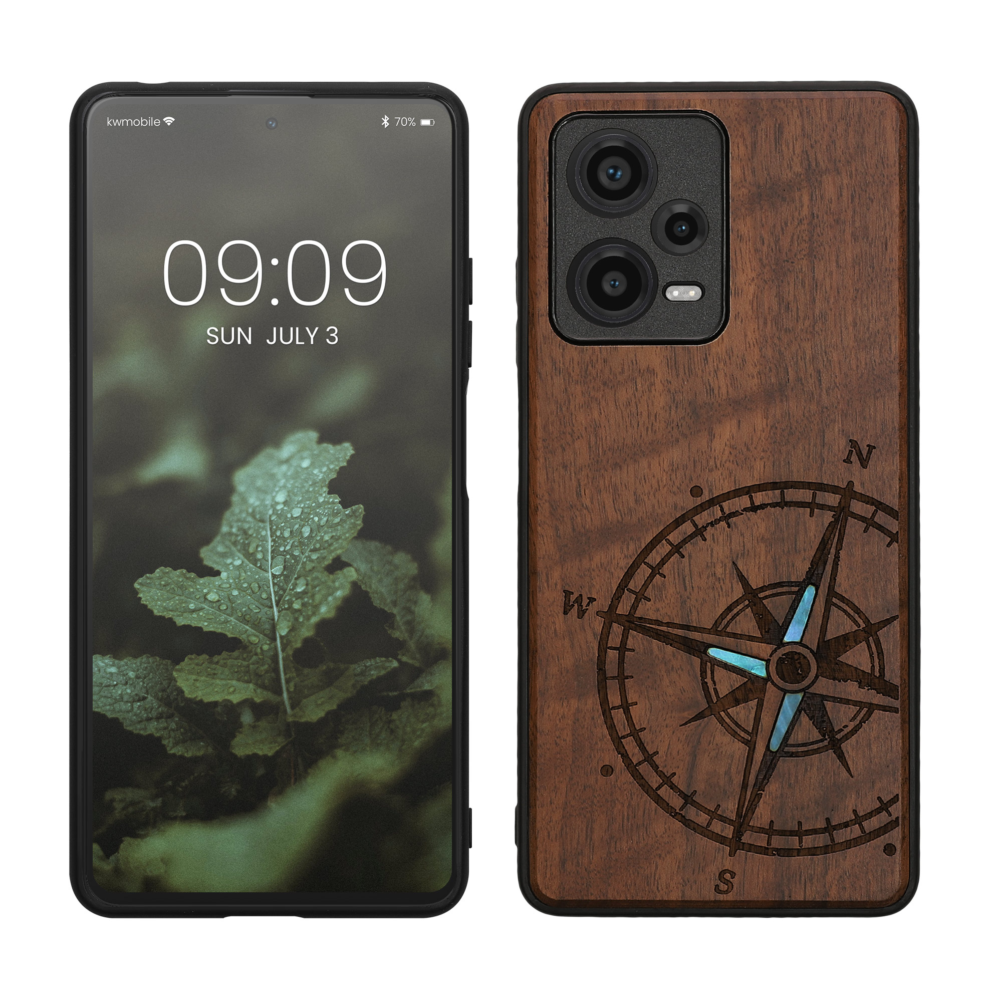 Dřevěný kryt pro Xiaomi Redmi Note 12 Pro Plus 5G s nárazuvzdorným TPU rámečkem kwmobile ‑ tmavě hnědá
