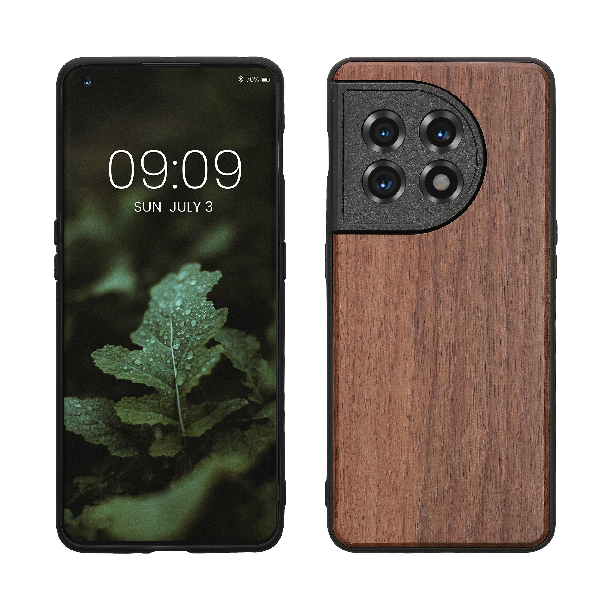 Dřevěný kryt na mobil OnePlus 11 kwmobile tmavě hnědý