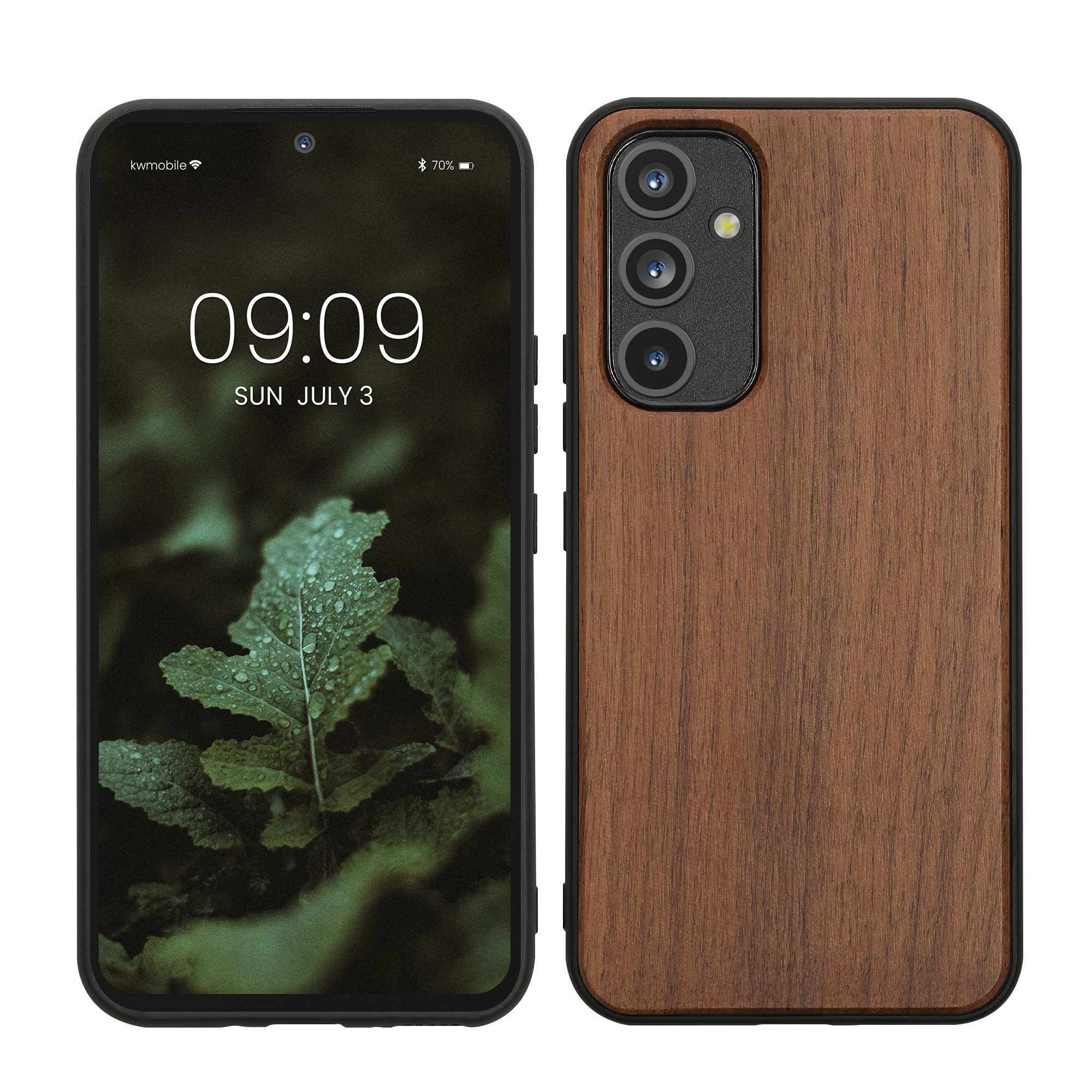 Dřevěný kryt pro Samsung Galaxy A54 5G s nárazuvzdorným TPU rámečkem kwmobile ‑ tmavě hnědá