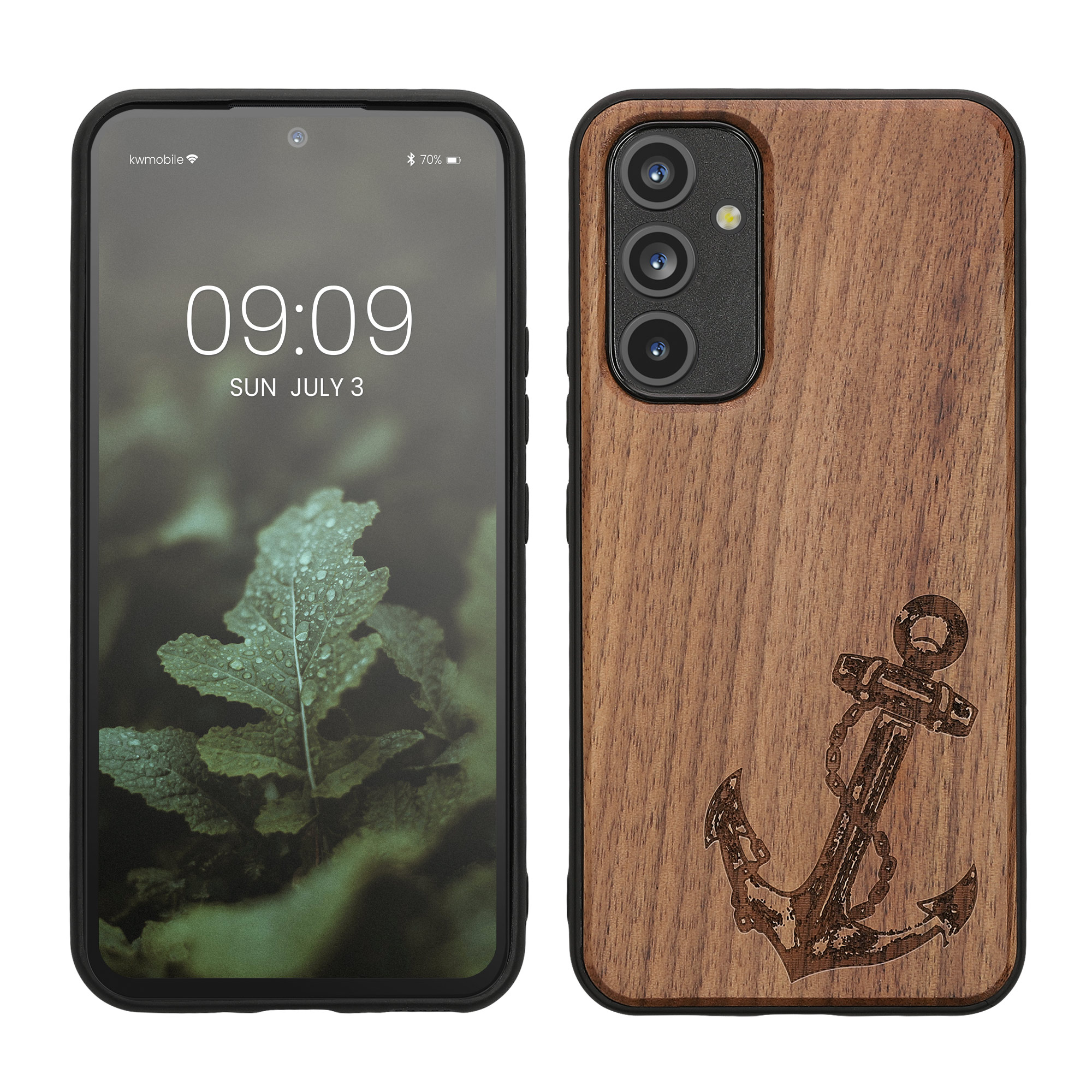 Dřevěný kryt na mobil Samsung Galaxy A54 5G kwmobile TPU rámeček Tmavě hnědá