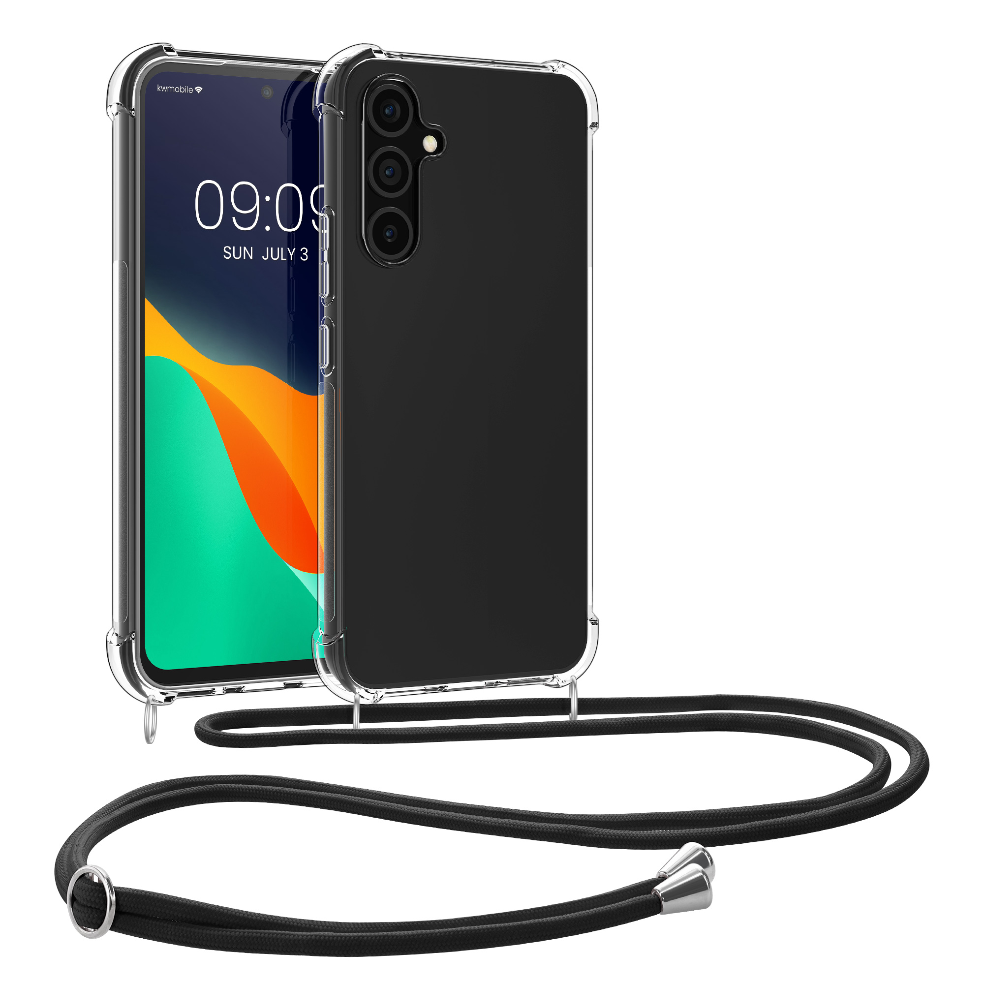 Crossbody kryt na mobil Samsung Galaxy A54 5G kwmobile se šňůrkou Transparentní / čern
