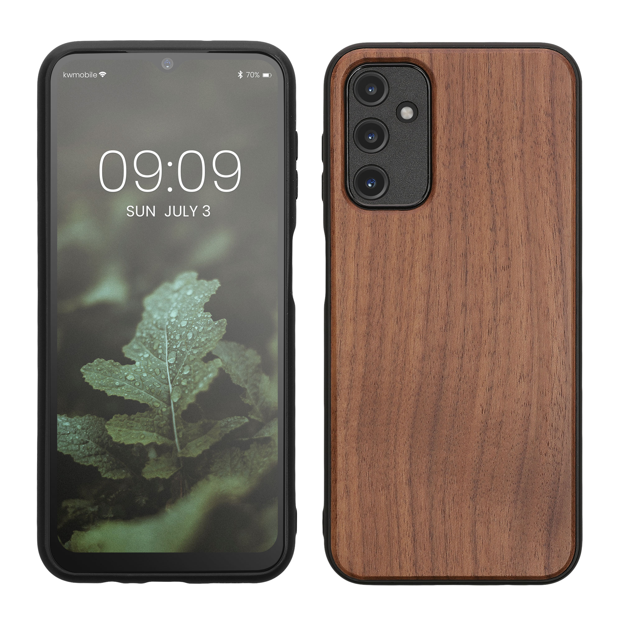 Dřevěný kryt na mobil Samsung Galaxy A14 5G kwmobile TPU rámeček Tmavě hnědá