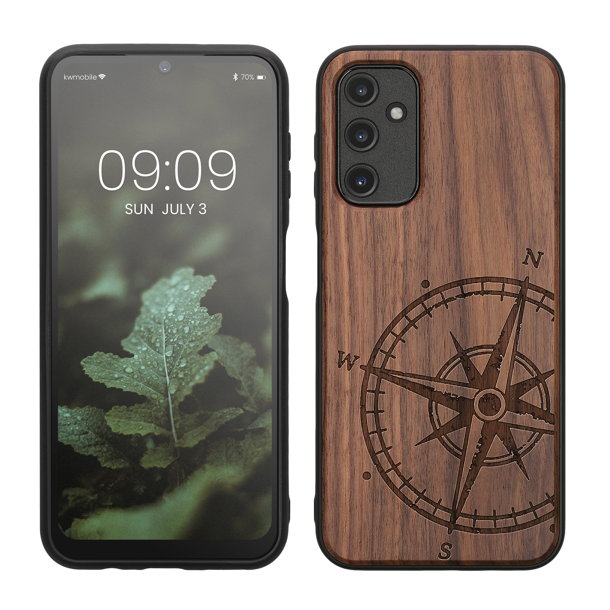 Dřevěný kryt na mobil Samsung Galaxy A14 5G kwmobile TPU rámeček Tmavě hnědá