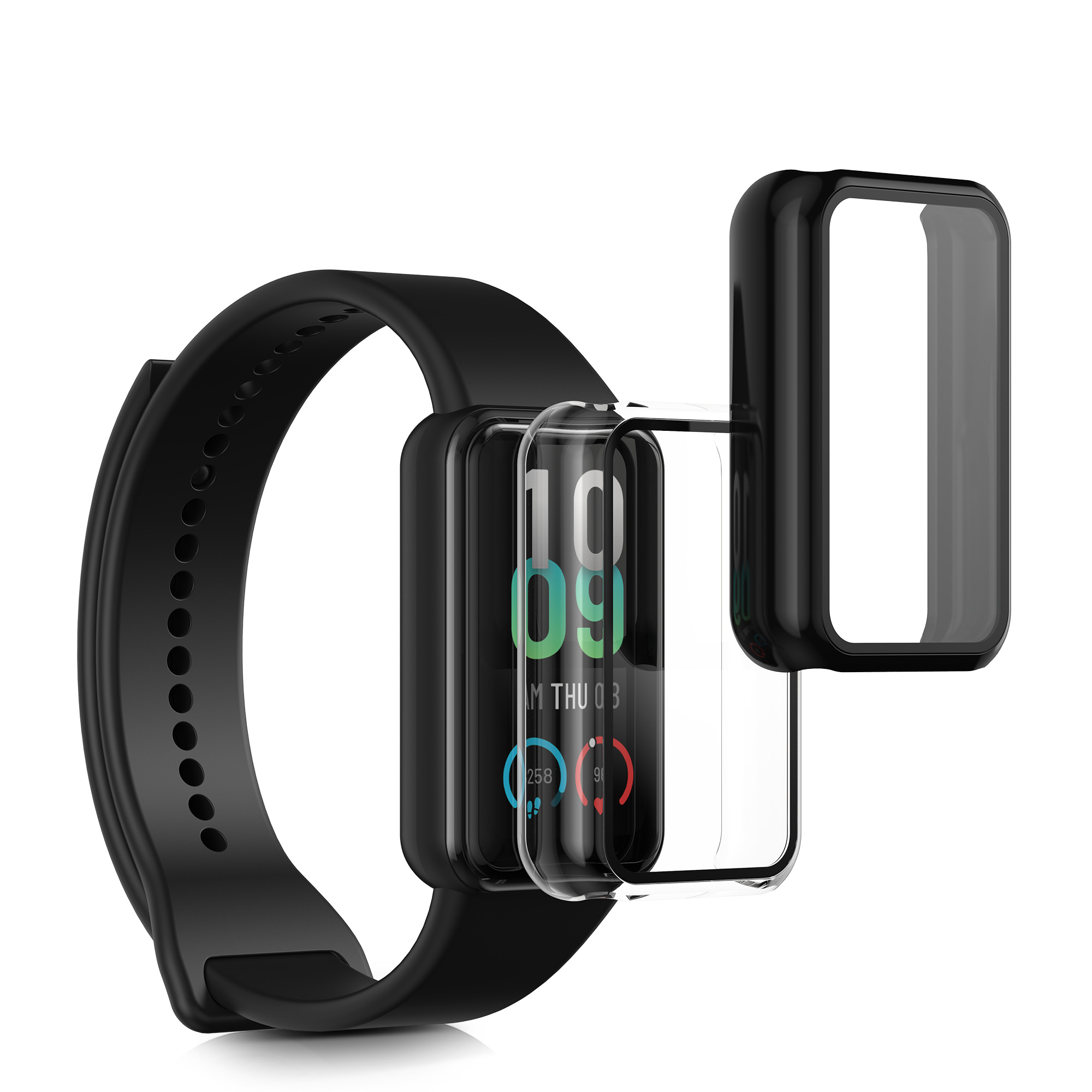 Sada 2 krytů s ochranou displeje pro Huami Amazfit Band 7 kwmobile - černá a transparentní